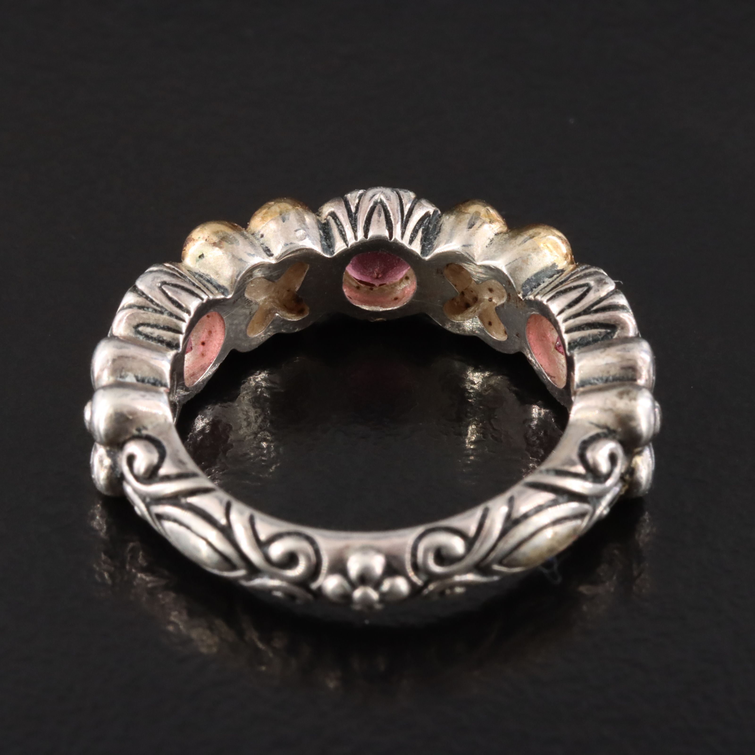 Barbara Bixby Sterling Rhodolite Garnet and Diamond Flower Ring with 18K Accents