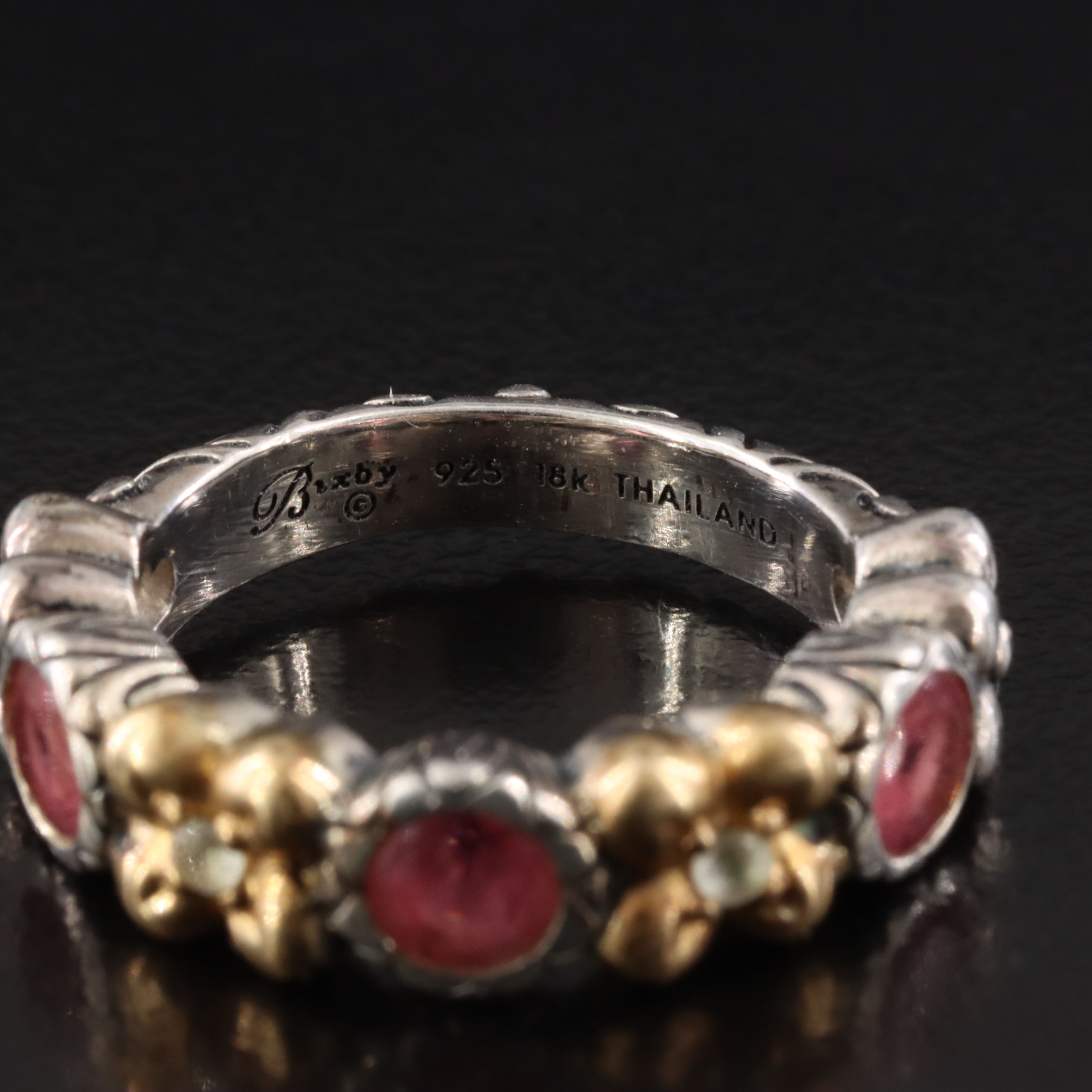 Barbara Bixby Sterling Rhodolite Garnet and Diamond Flower Ring with 18K Accents