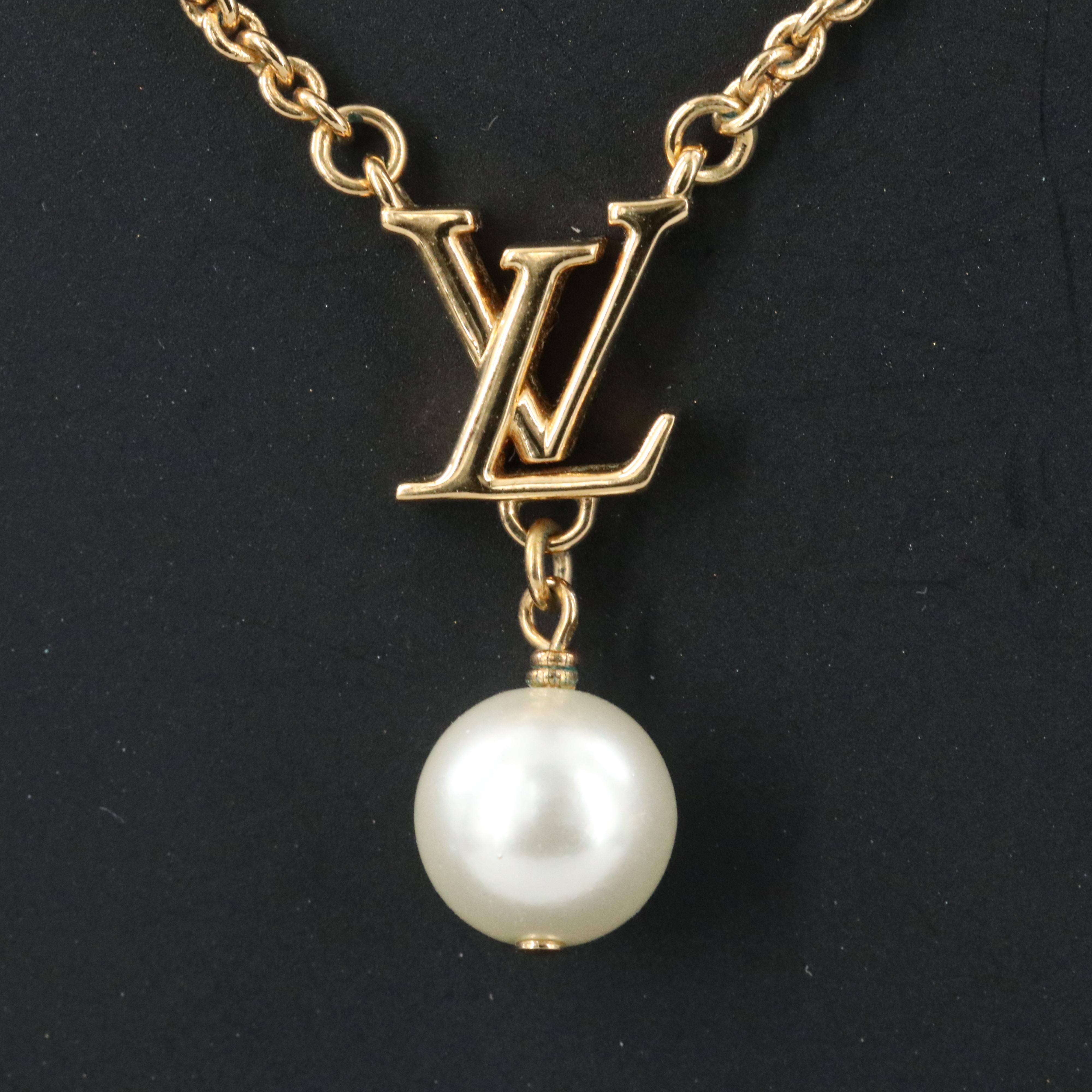 Louis Vuiitton LV Logo Faux Pearl Necklace
