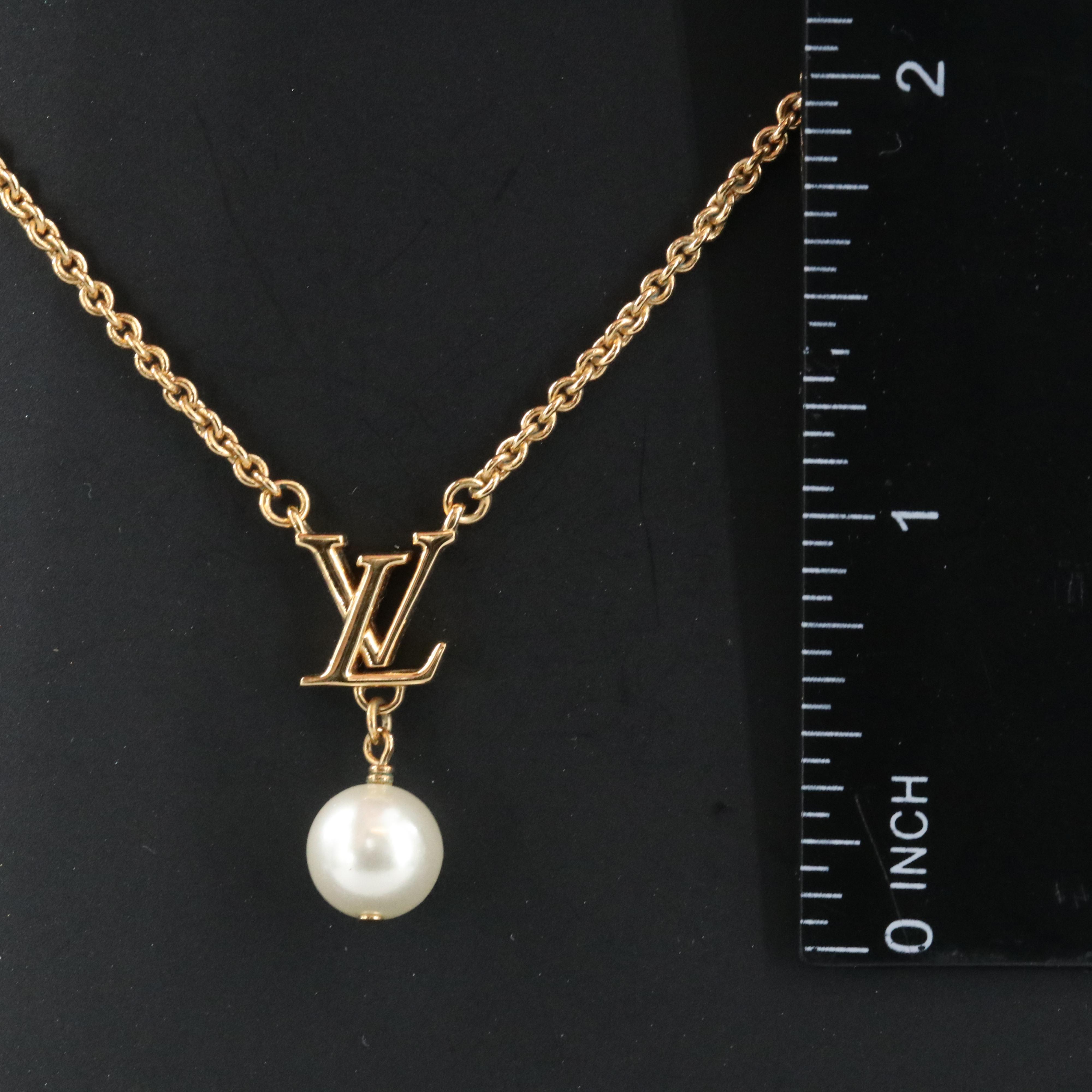 Louis Vuiitton LV Logo Faux Pearl Necklace