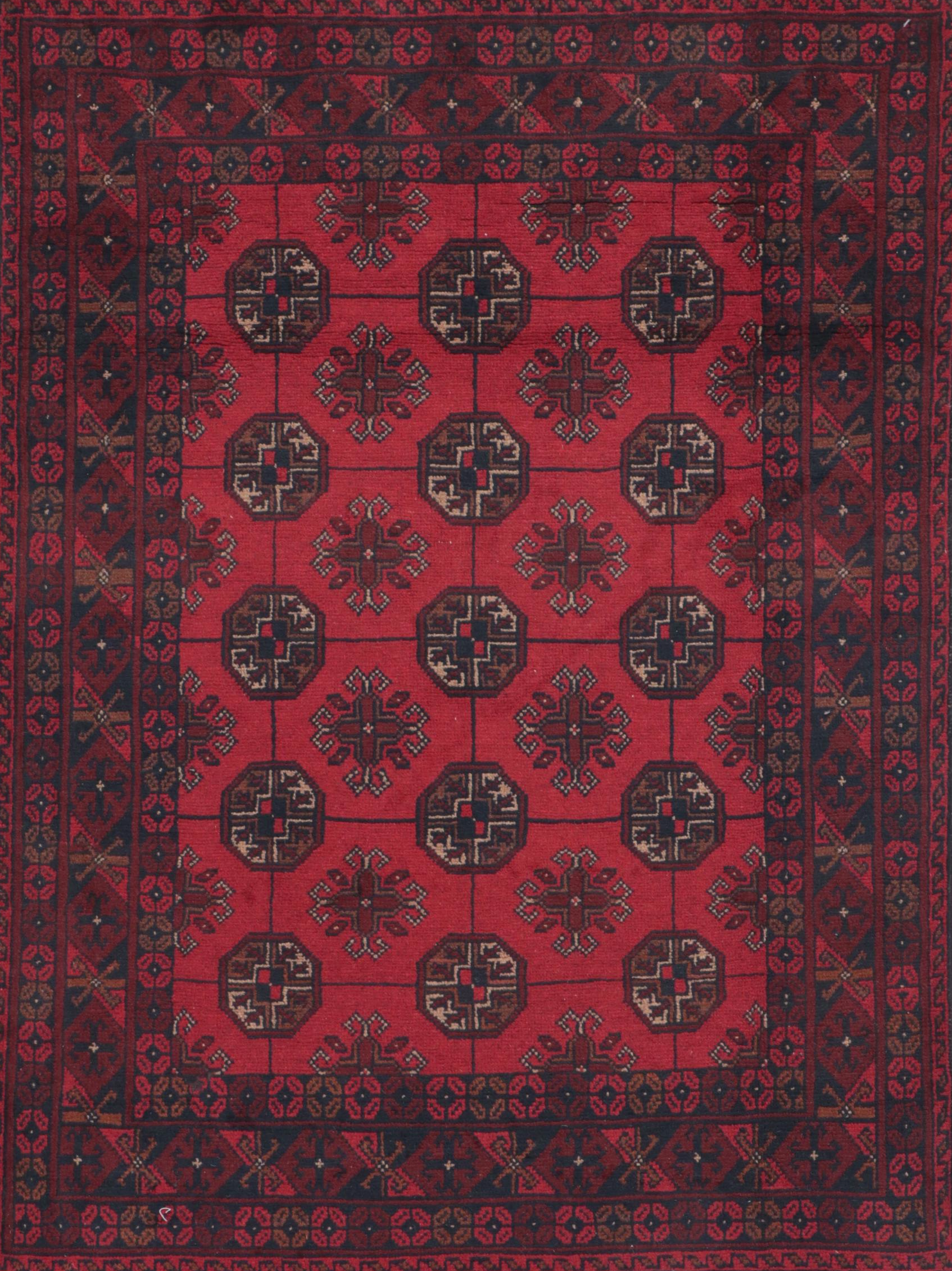 3'4 x 4'8 Hand-Knotted Afghan Tekke Bokhara Accent Rug