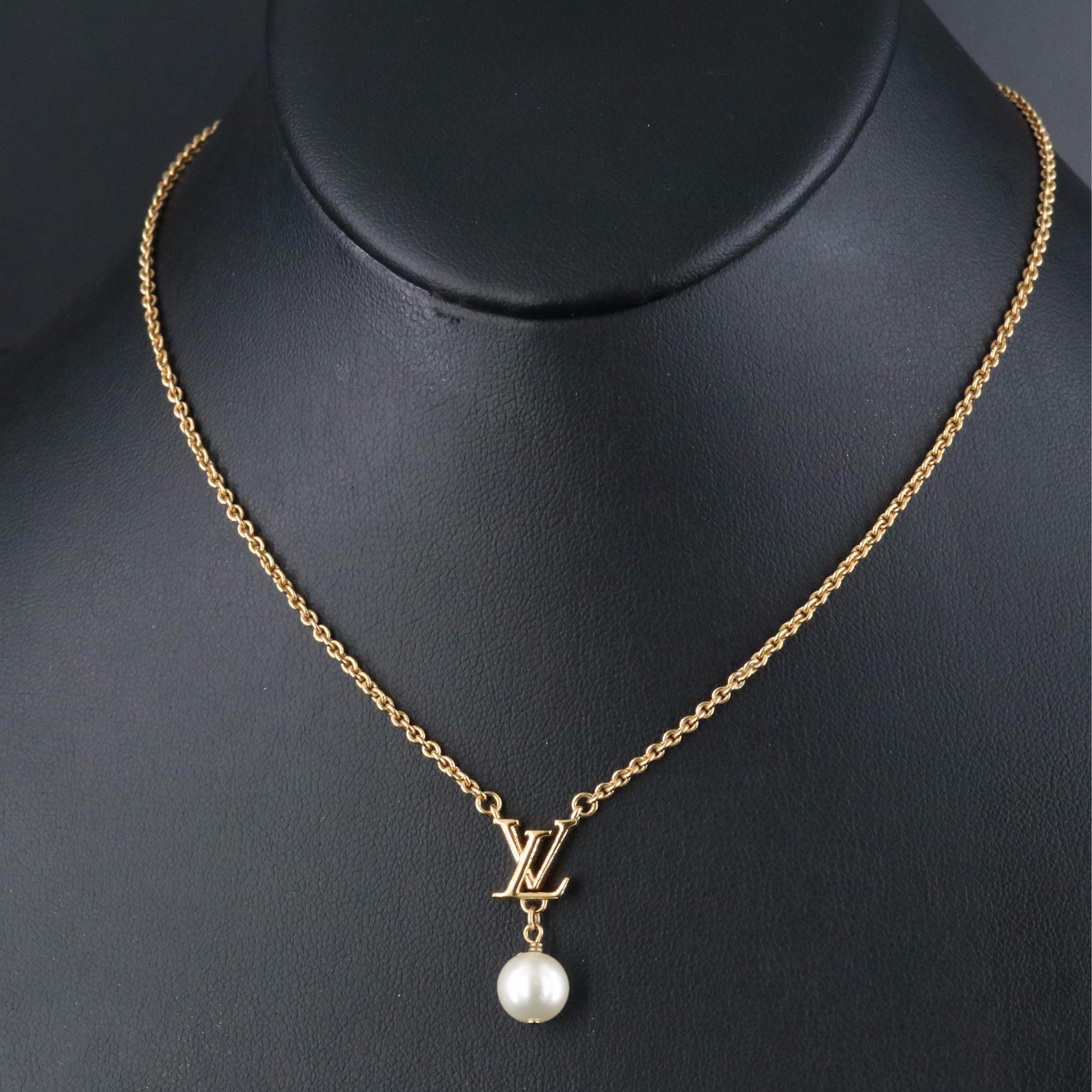 Louis Vuiitton LV Logo Faux Pearl Necklace