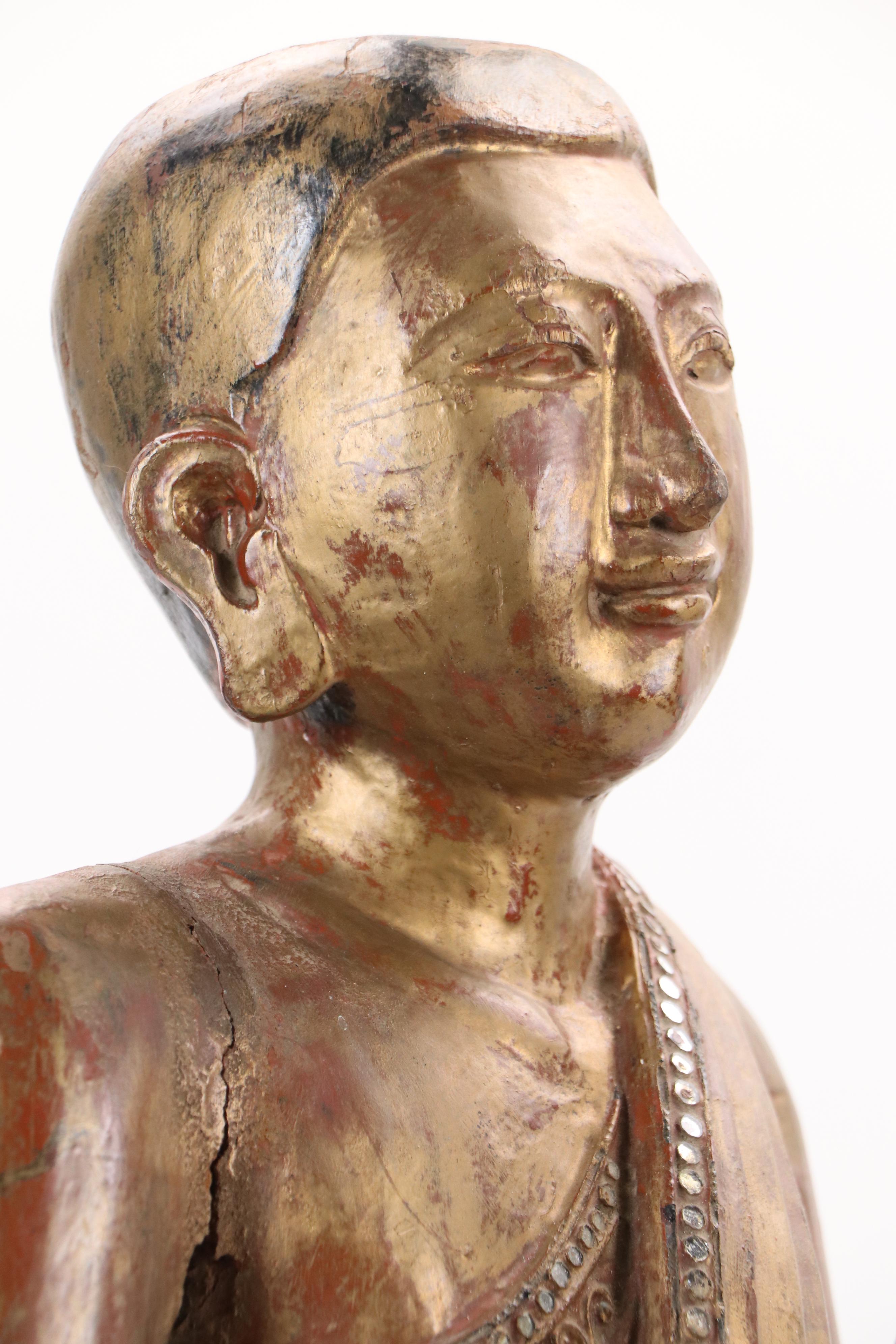 Burmese Embellished Wood Buddha Sculpture, Late 20th Century