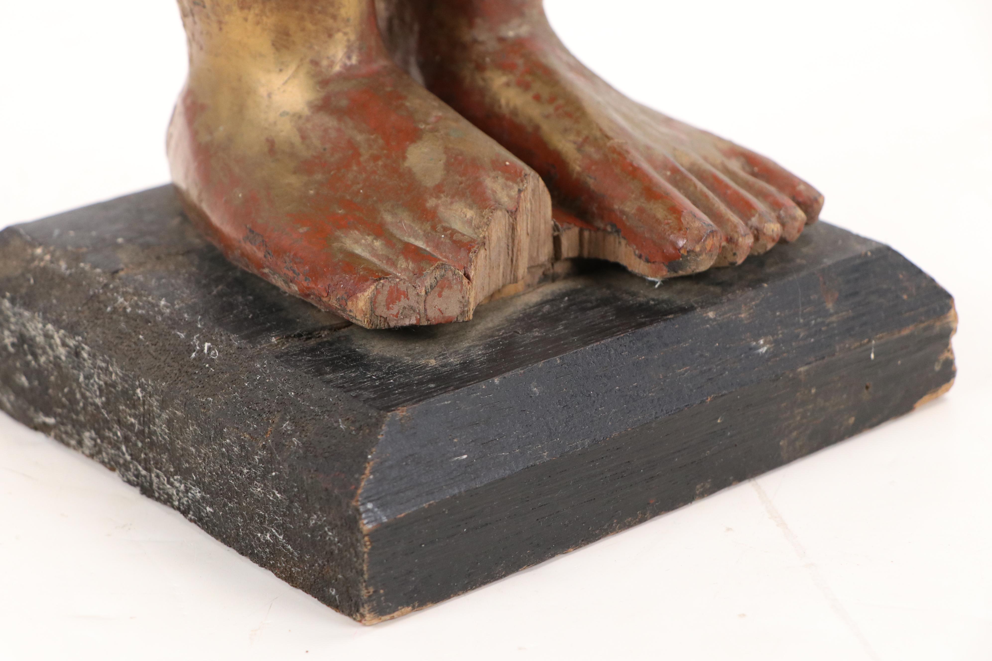 Burmese Embellished Wood Buddha Sculpture, Late 20th Century