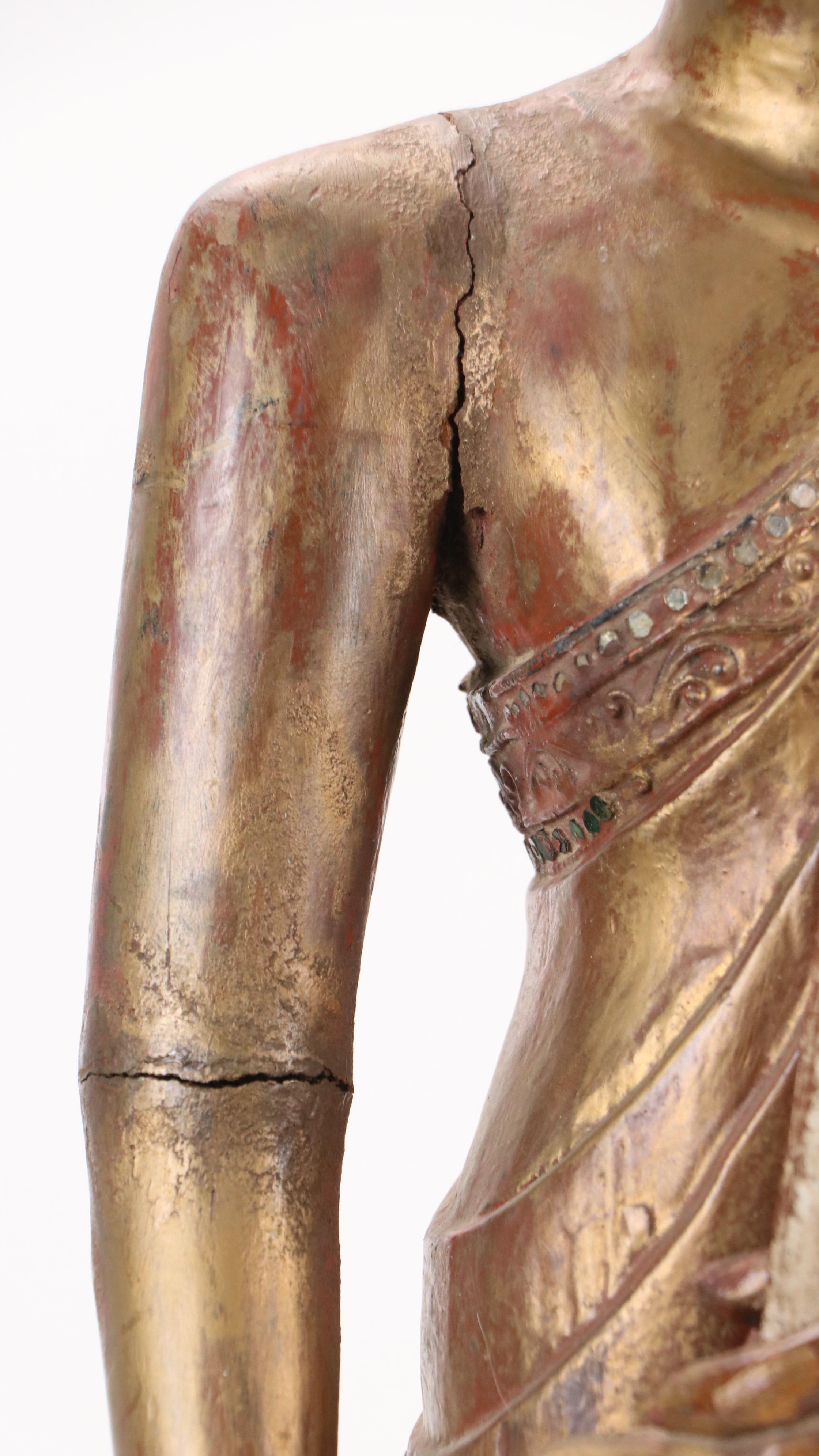 Burmese Embellished Wood Buddha Sculpture, Late 20th Century