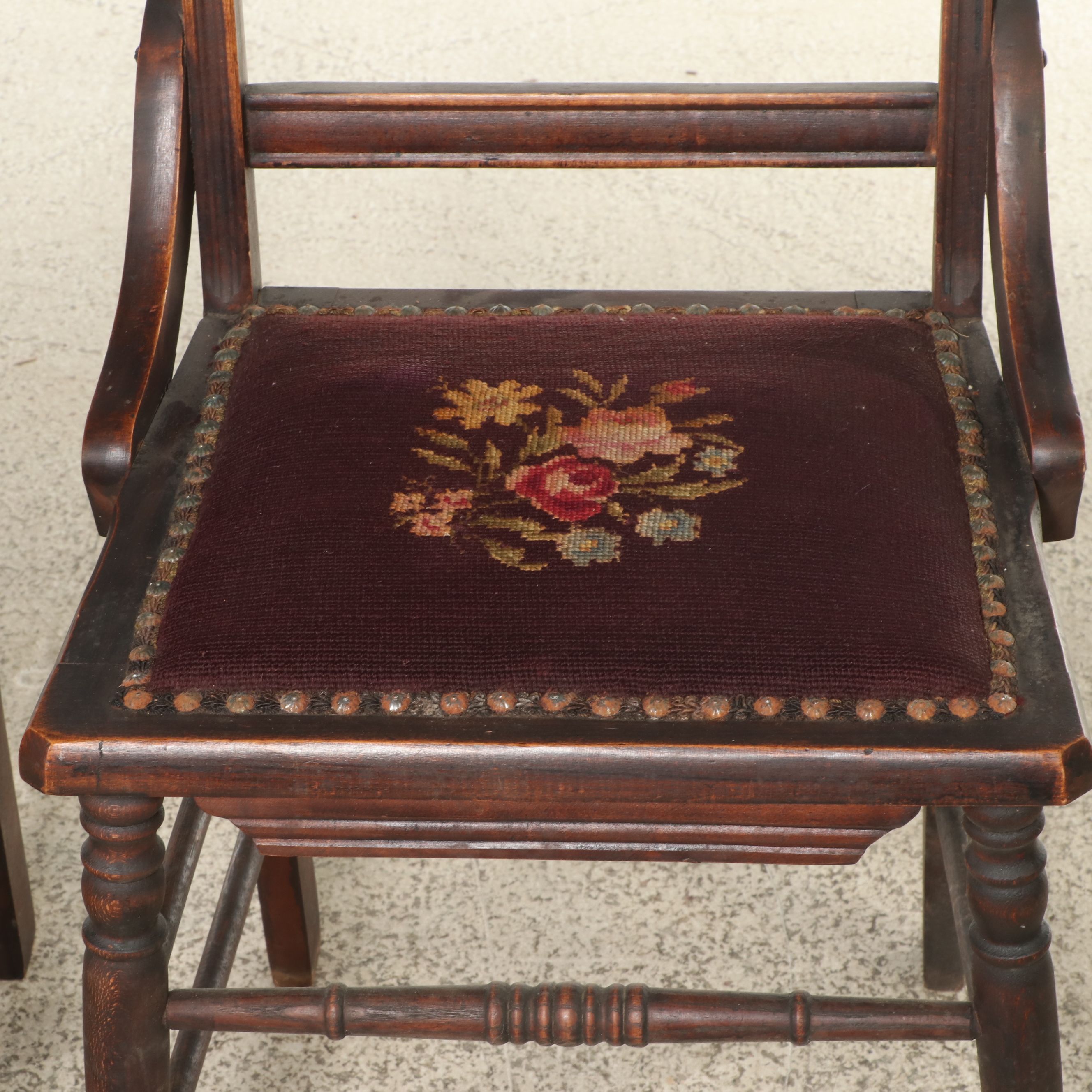 Pair of Eastlake Style Walnut Finish Chairs with Needlepoint Seats