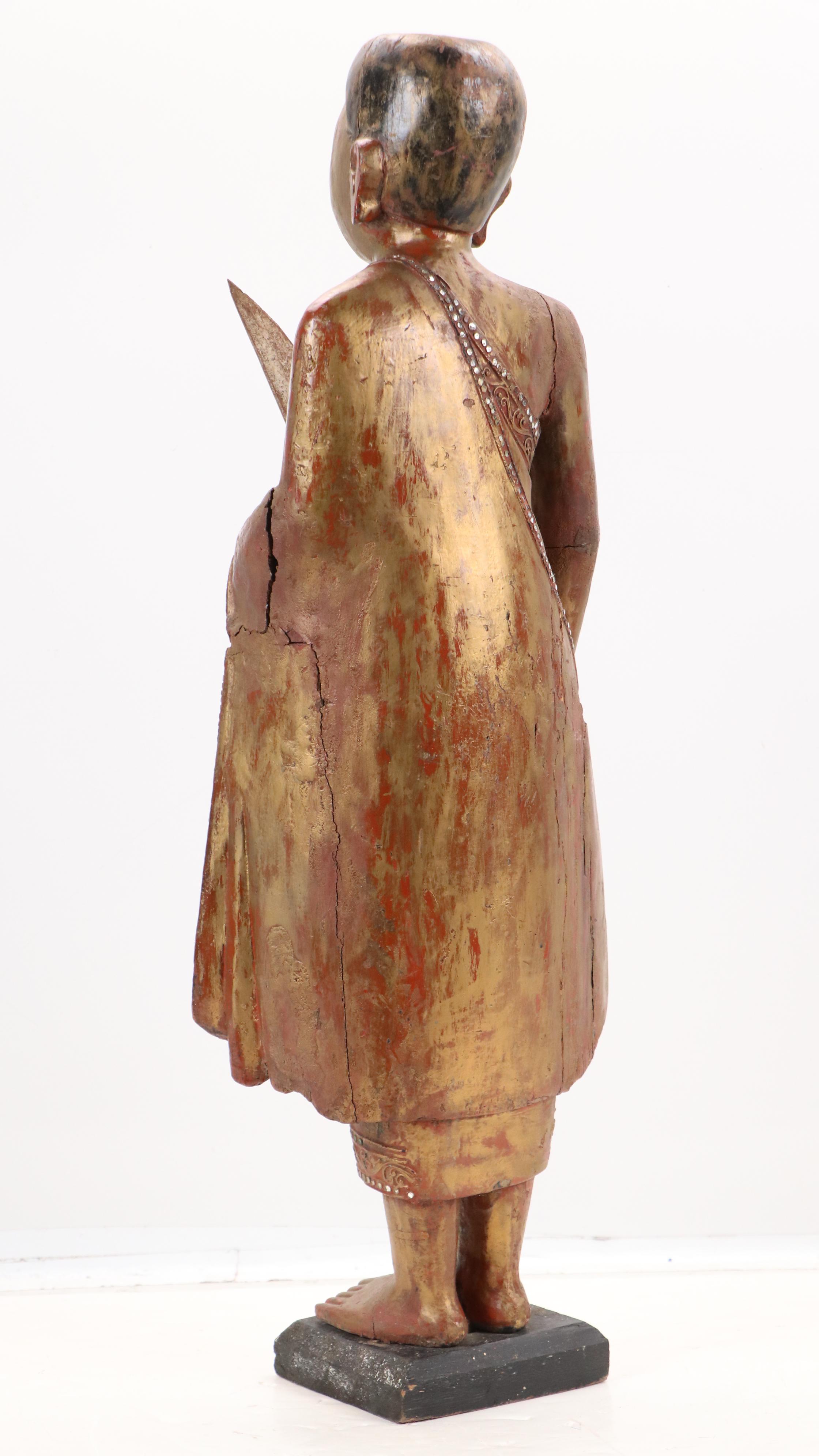 Burmese Embellished Wood Buddha Sculpture, Late 20th Century