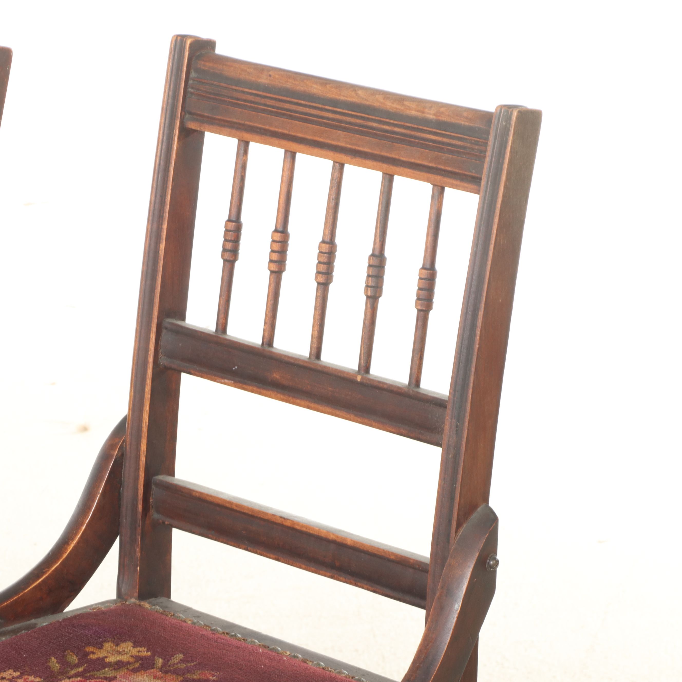 Pair of Eastlake Style Walnut Finish Chairs with Needlepoint Seats