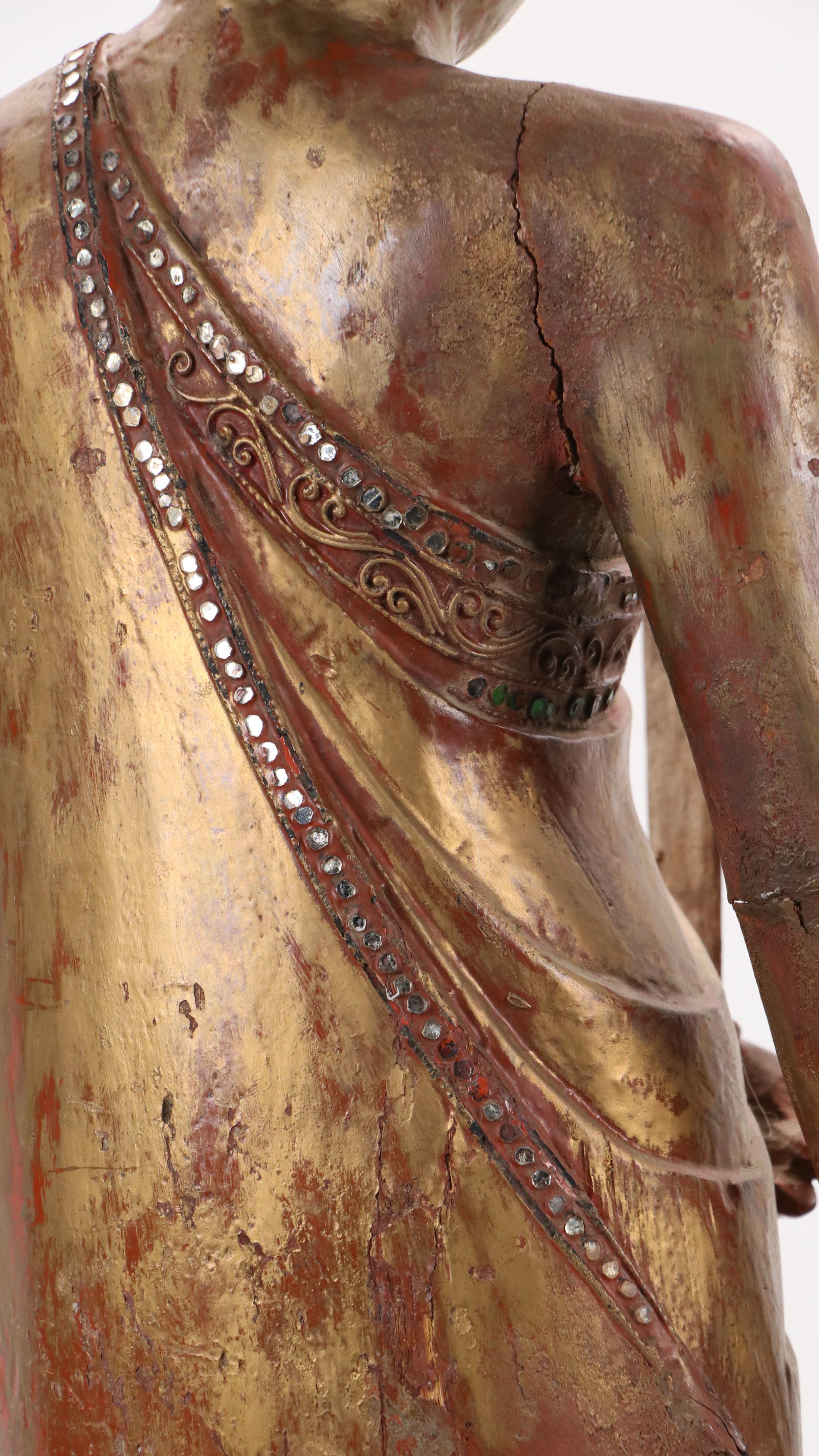 Burmese Embellished Wood Buddha Sculpture, Late 20th Century