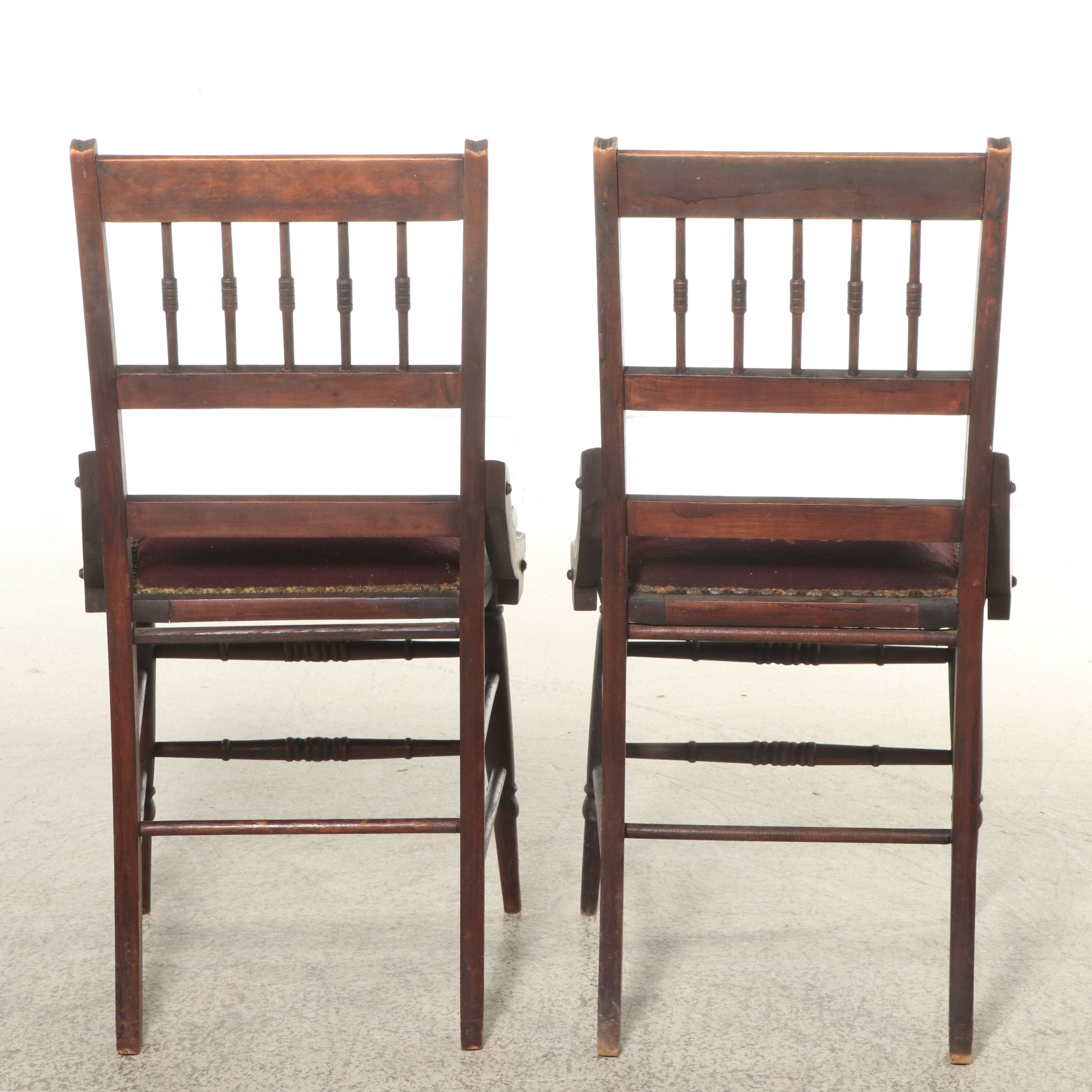 Pair of Eastlake Style Walnut Finish Chairs with Needlepoint Seats