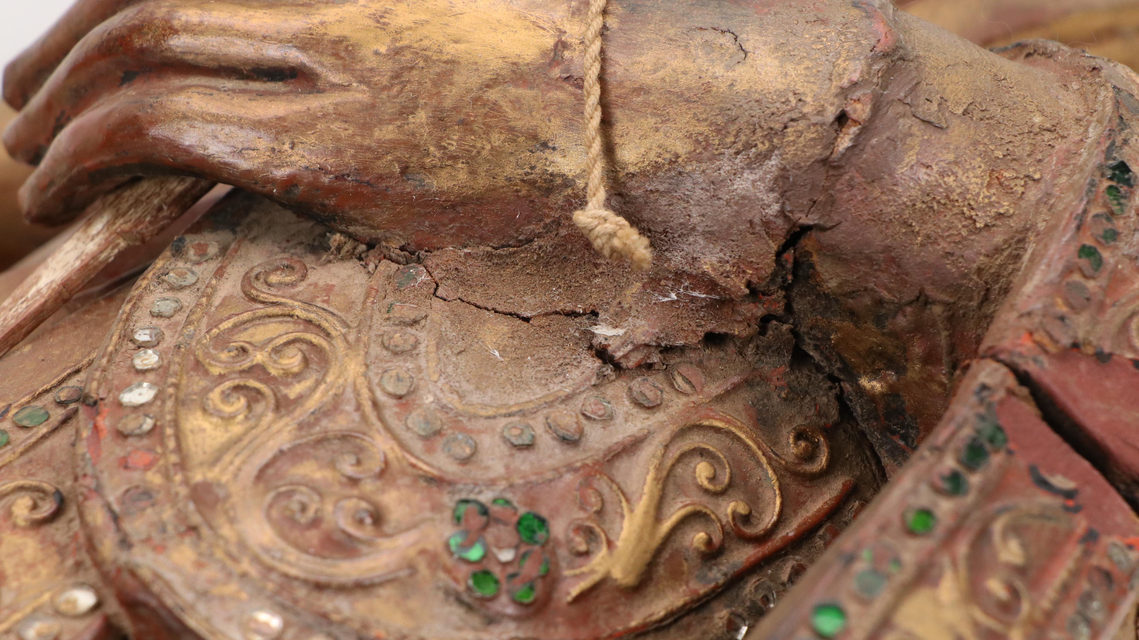 Burmese Embellished Wood Buddha Sculpture, Late 20th Century
