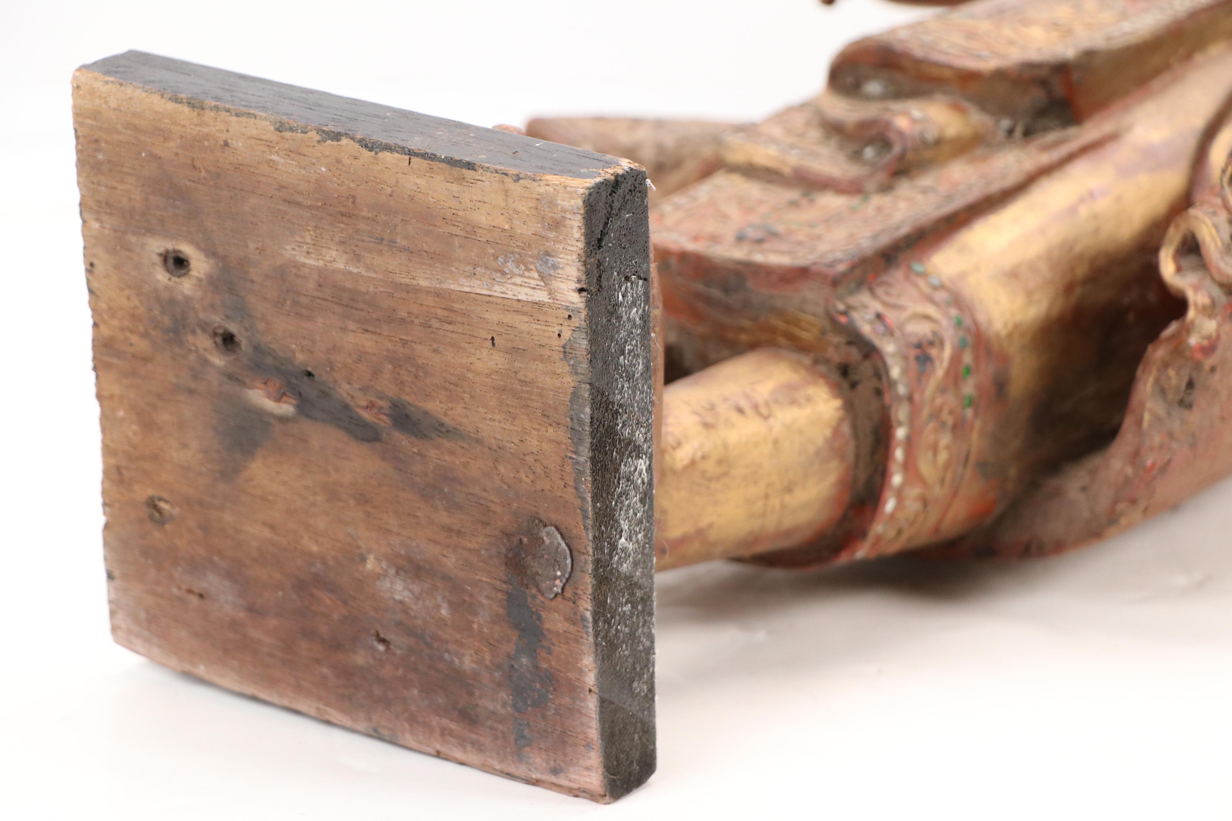 Burmese Embellished Wood Buddha Sculpture, Late 20th Century