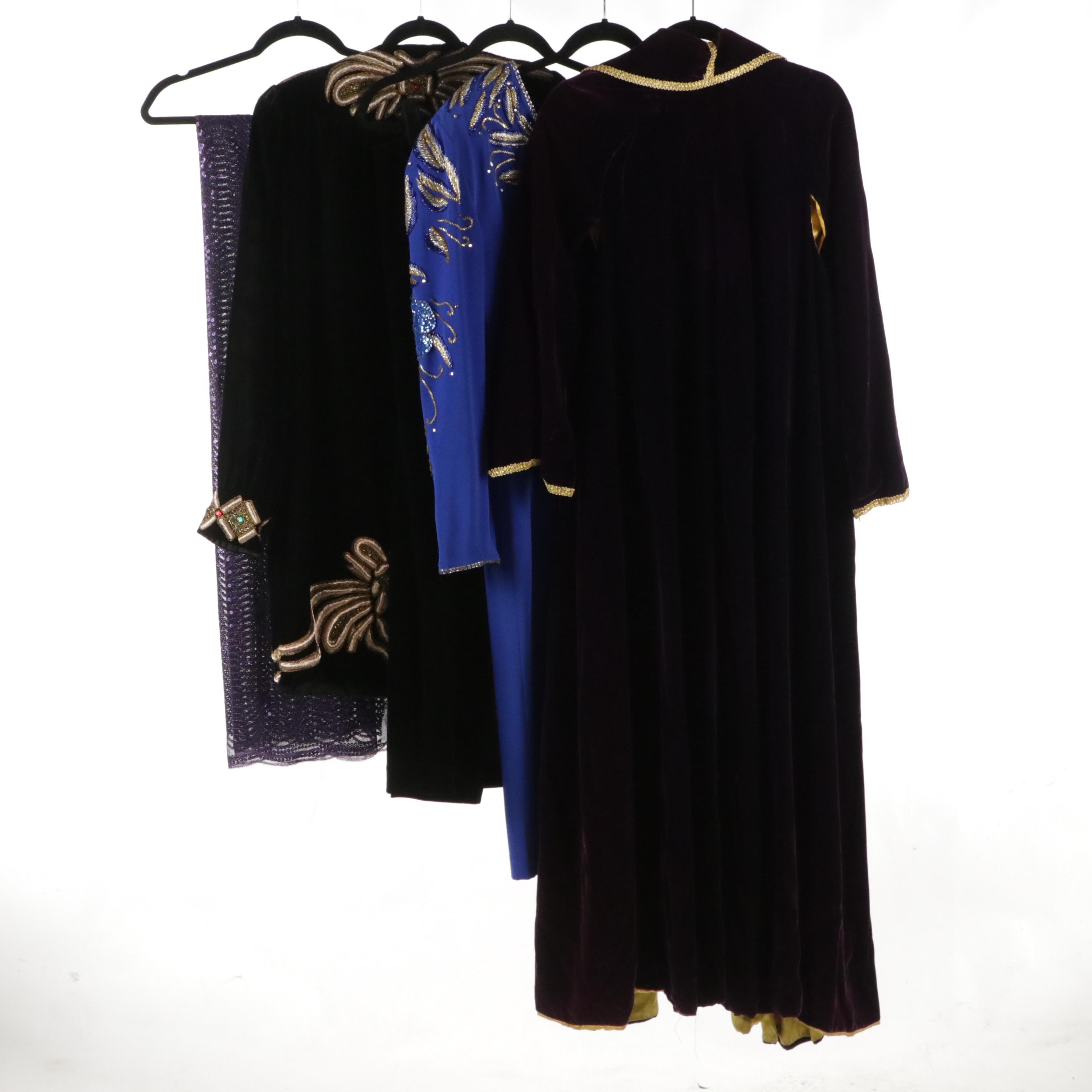 Embellished Velvet Tunic Top, Velvet Cape Coat, Beaded Dress, and More
