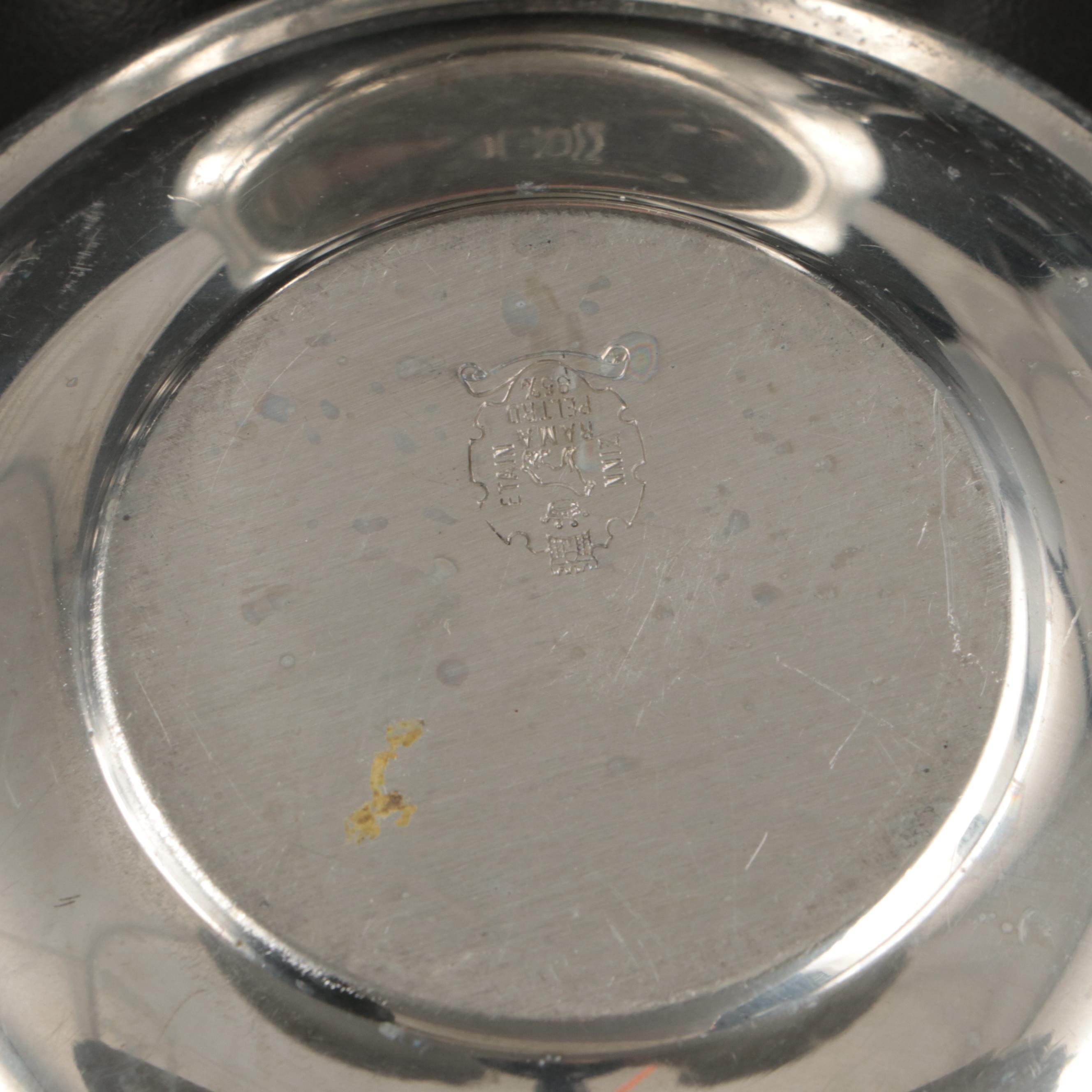 Ancap Porcelain Demitasse Cups with Italian Pewter Cup Holders and Saucers