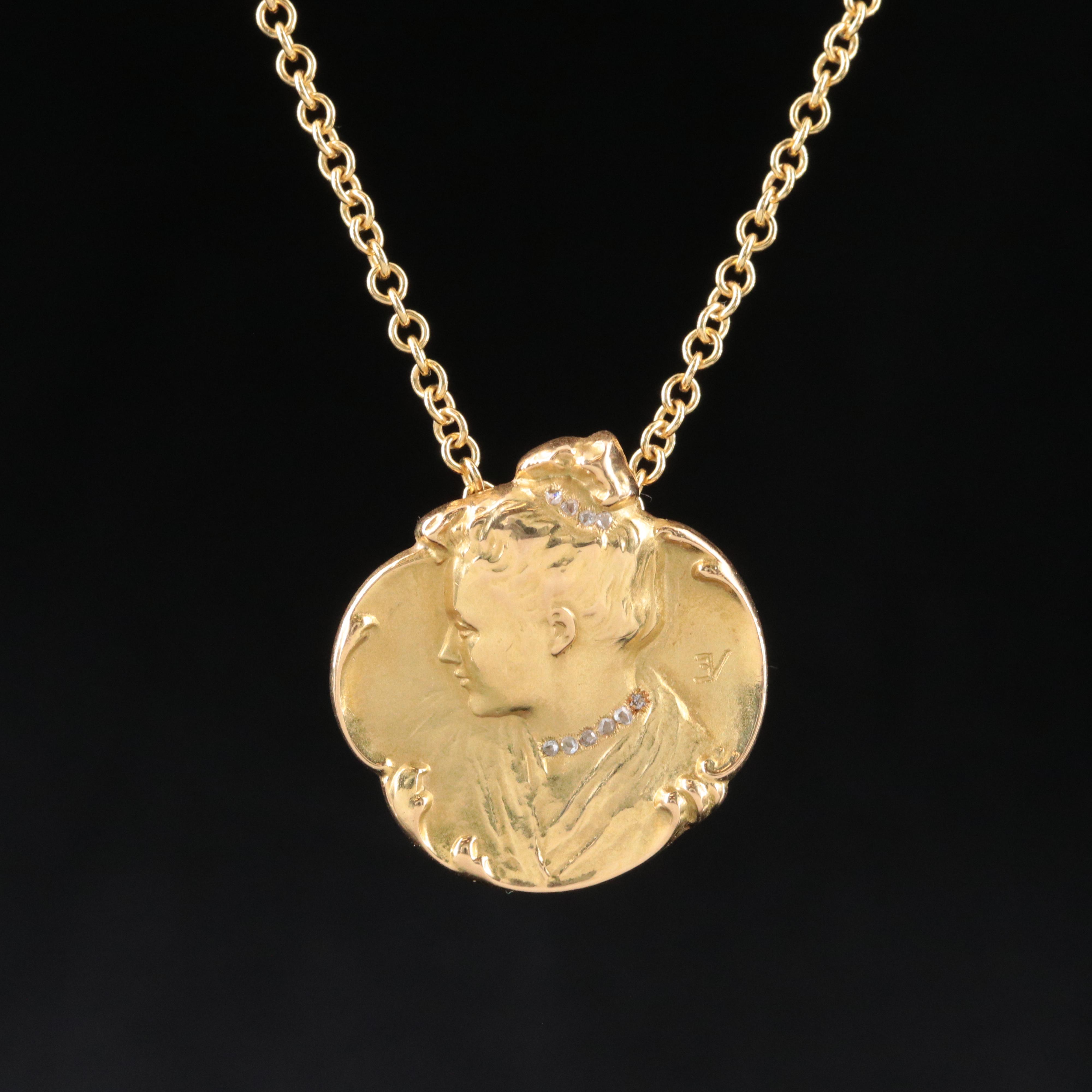 Art Nouveau 18K Diamond Pendant Necklace
