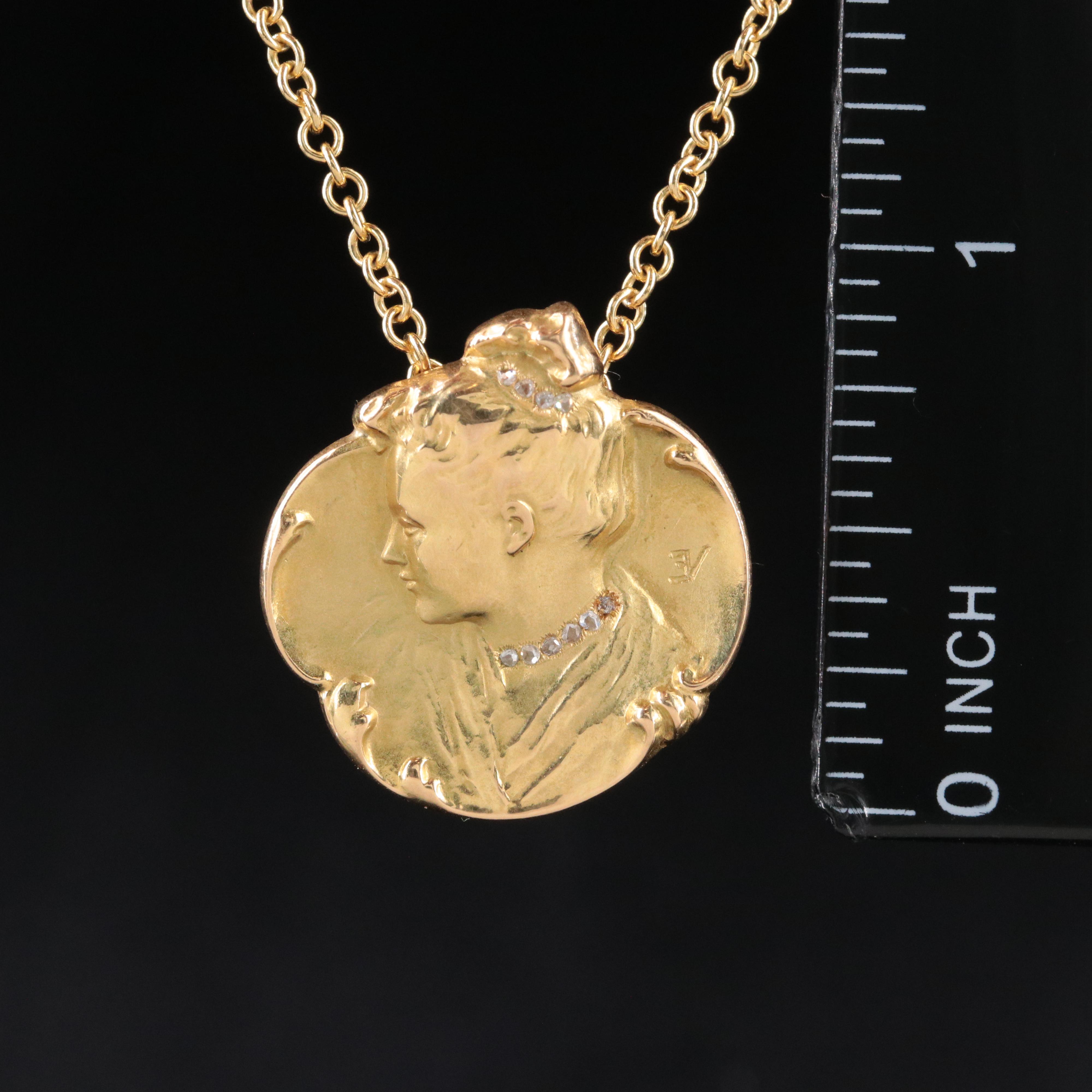 Art Nouveau 18K Diamond Pendant Necklace