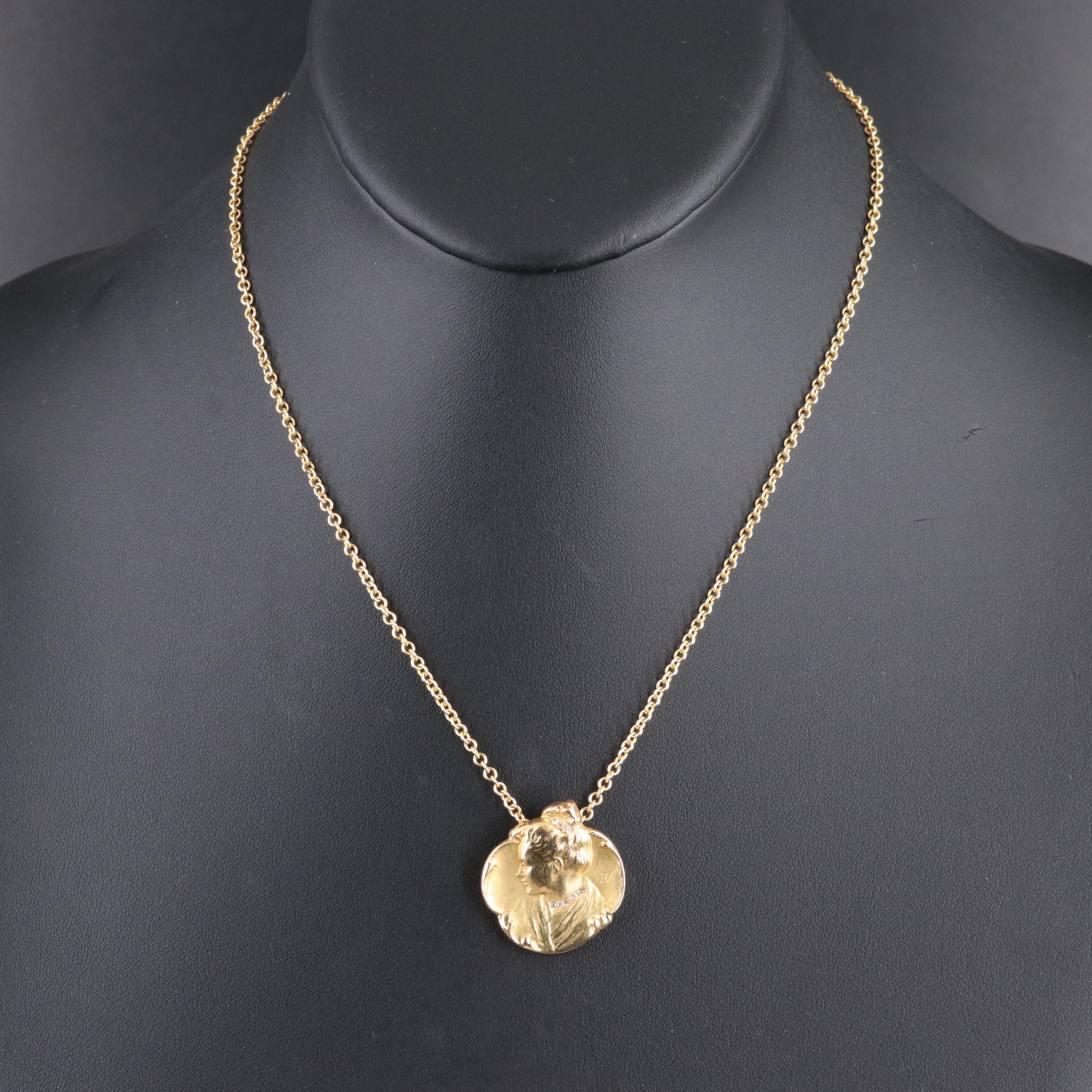 Art Nouveau 18K Diamond Pendant Necklace