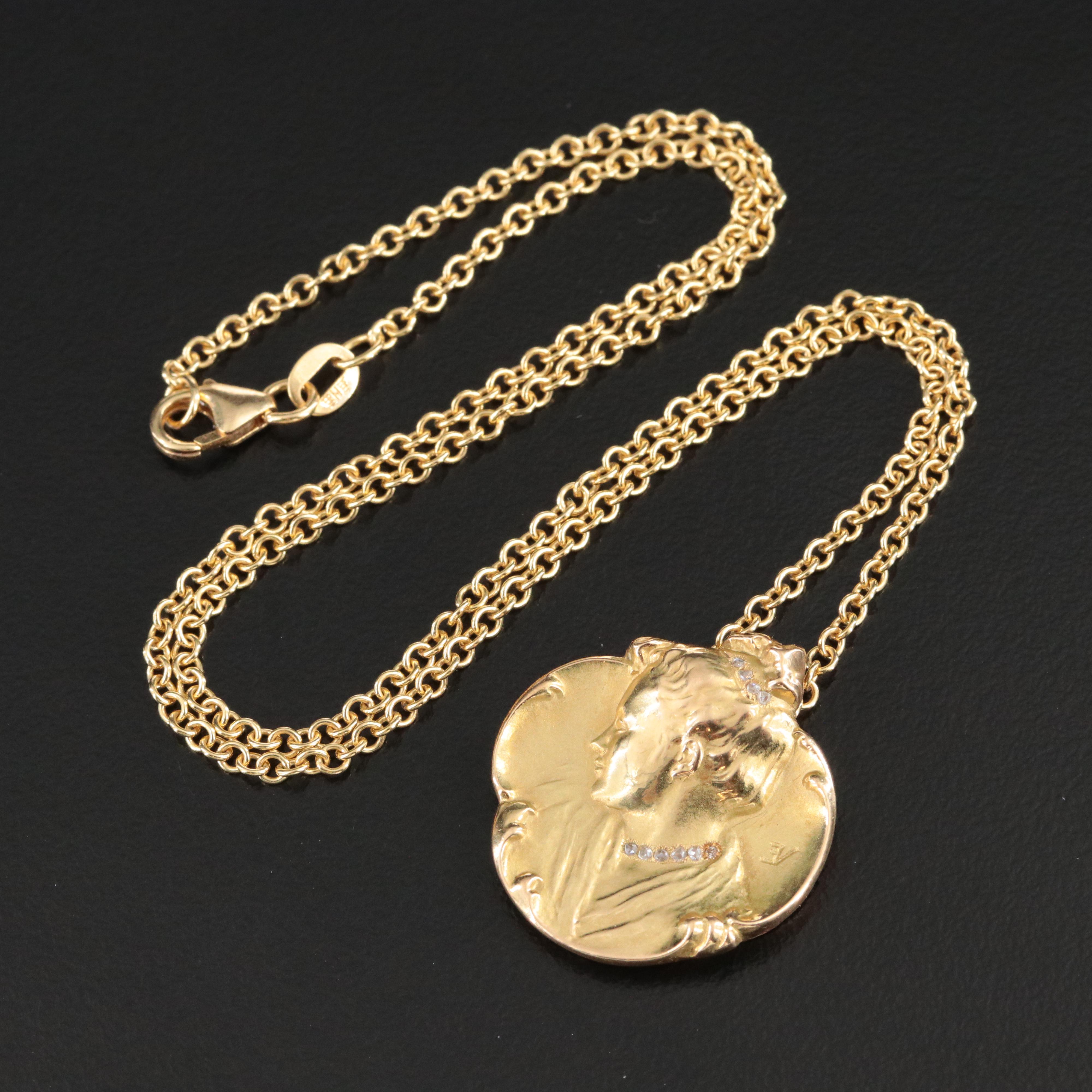 Art Nouveau 18K Diamond Pendant Necklace