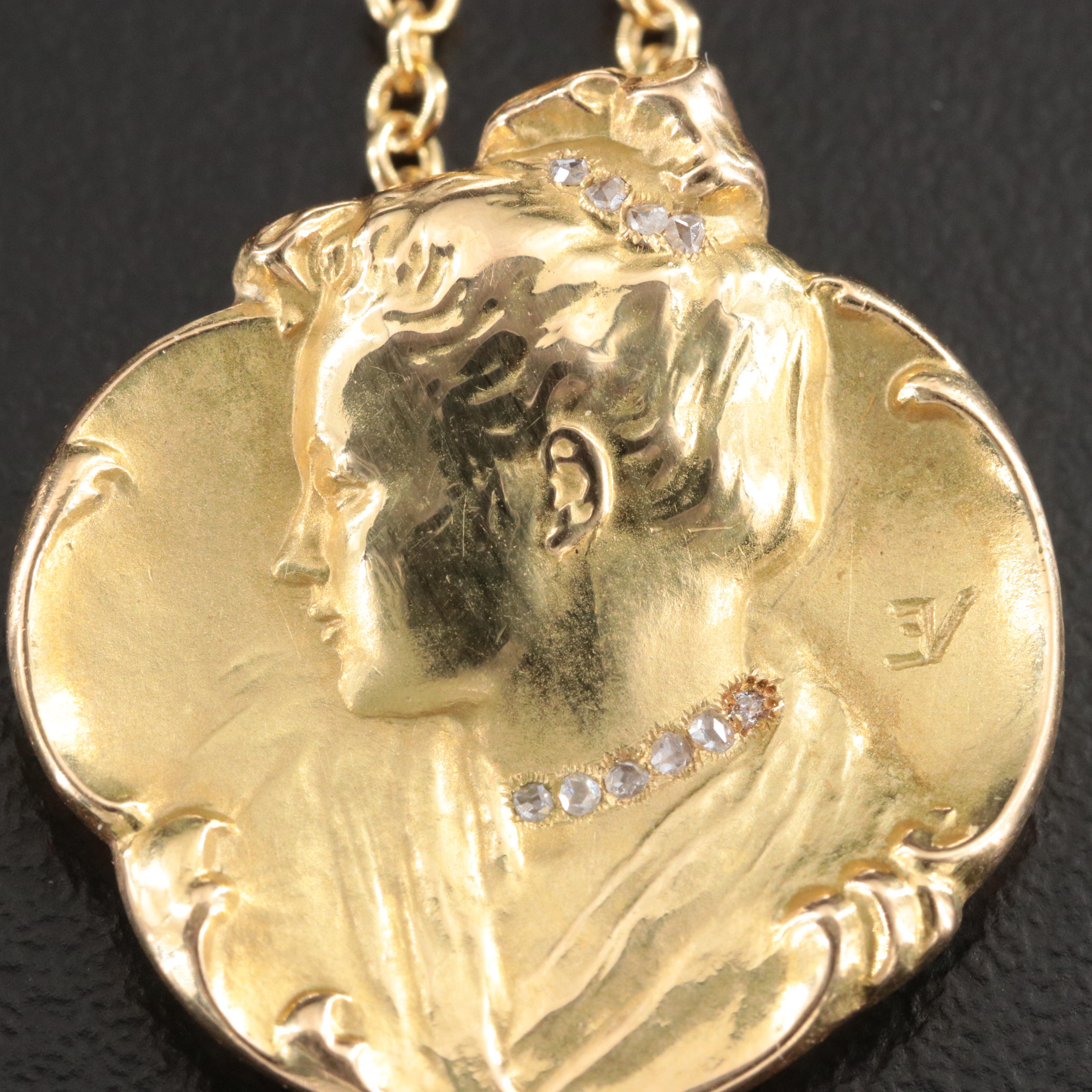 Art Nouveau 18K Diamond Pendant Necklace