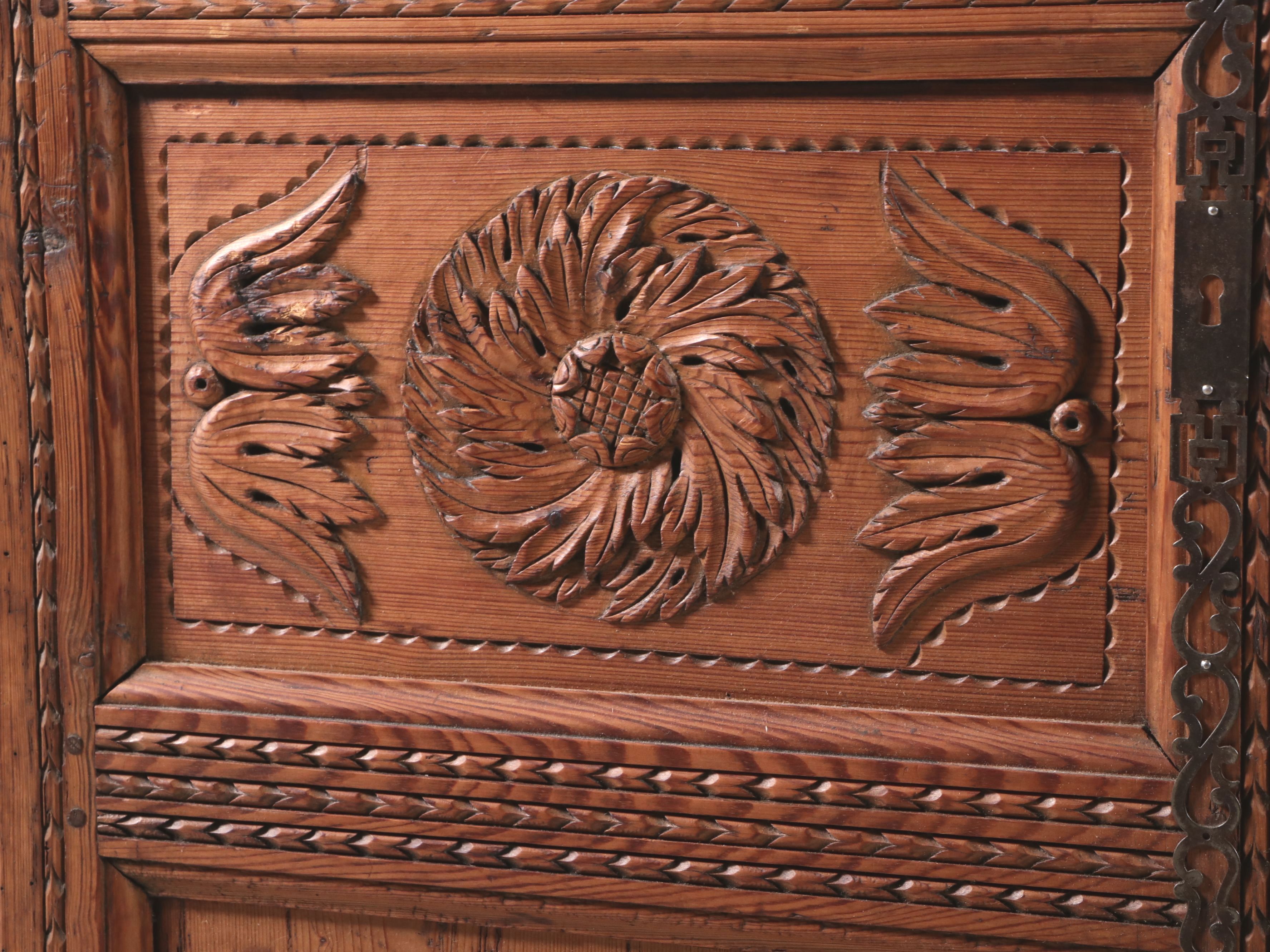 French Provincial Carved Pine "Wedding" Armoire, 19th Century