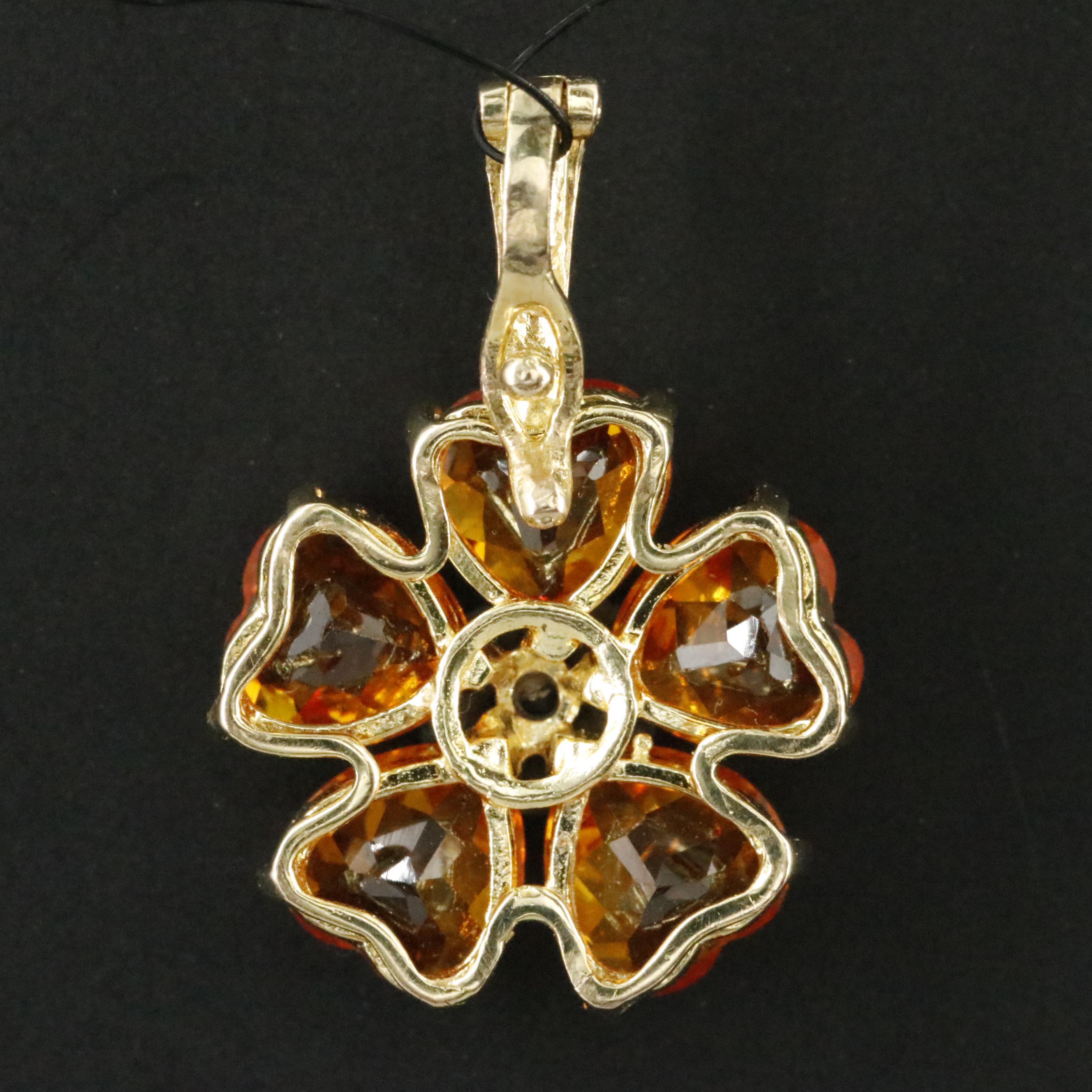 14K Glass and Diamond Flower Enhancer Pendant