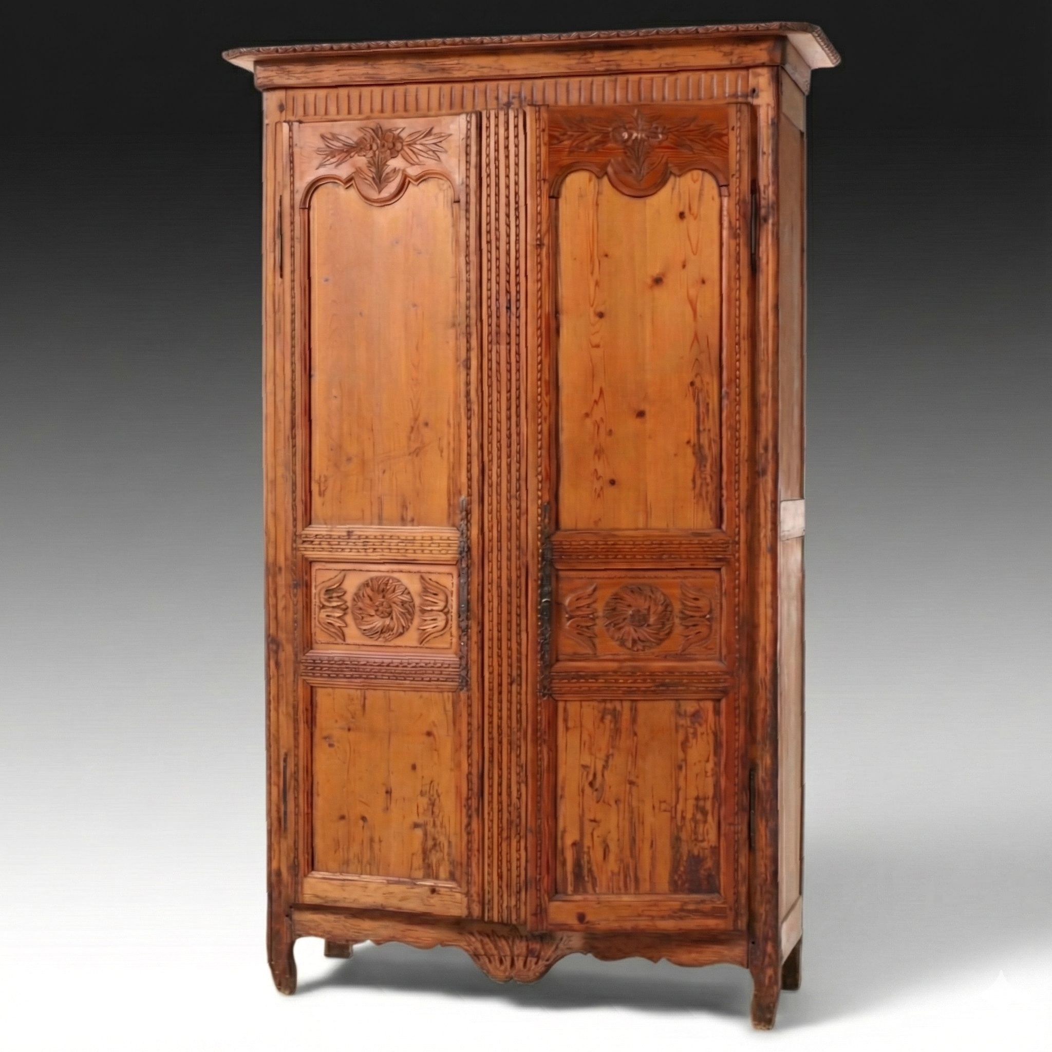 French Provincial Carved Pine "Wedding" Armoire, 19th Century