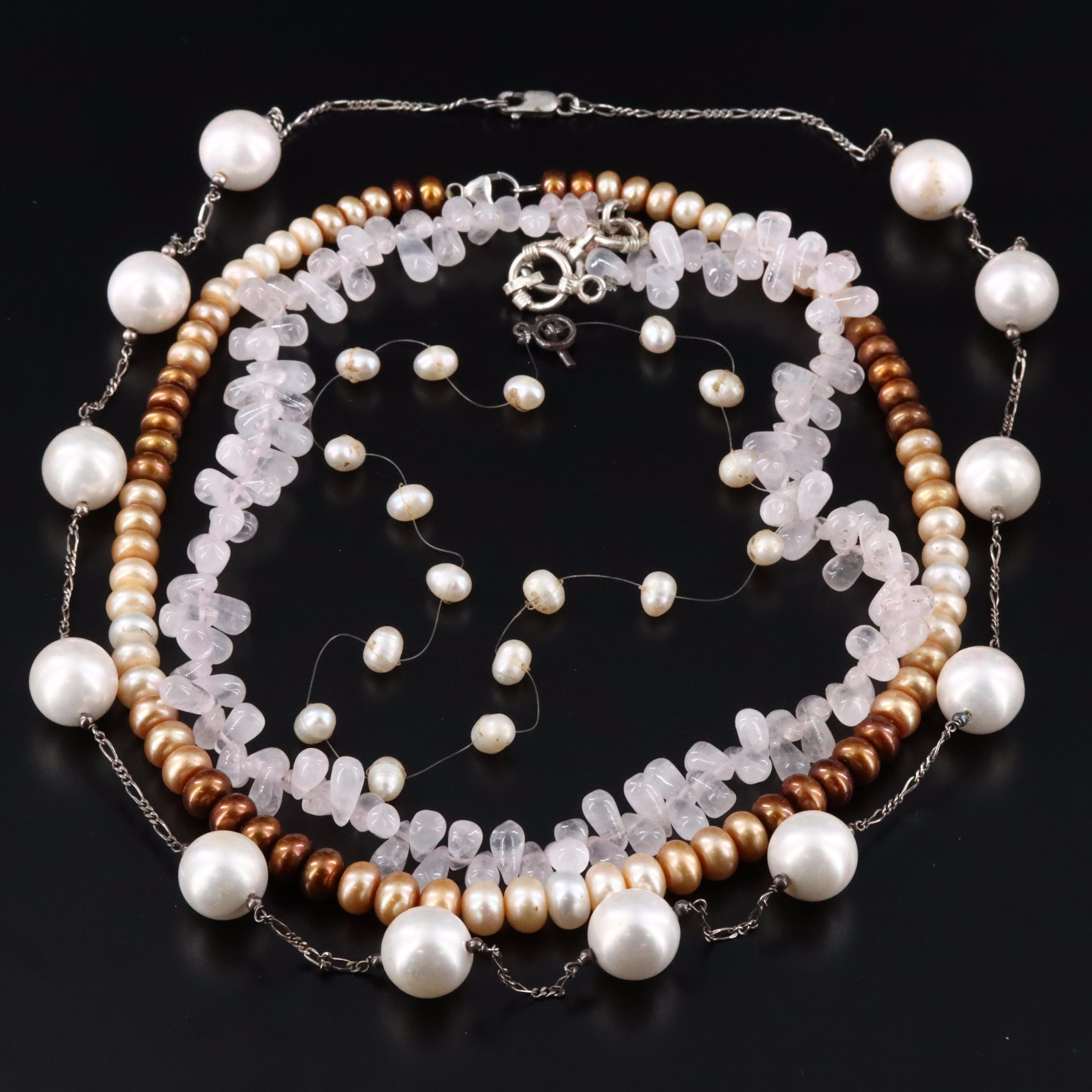 Sterling Pearl and Rose Quartz Necklaces
