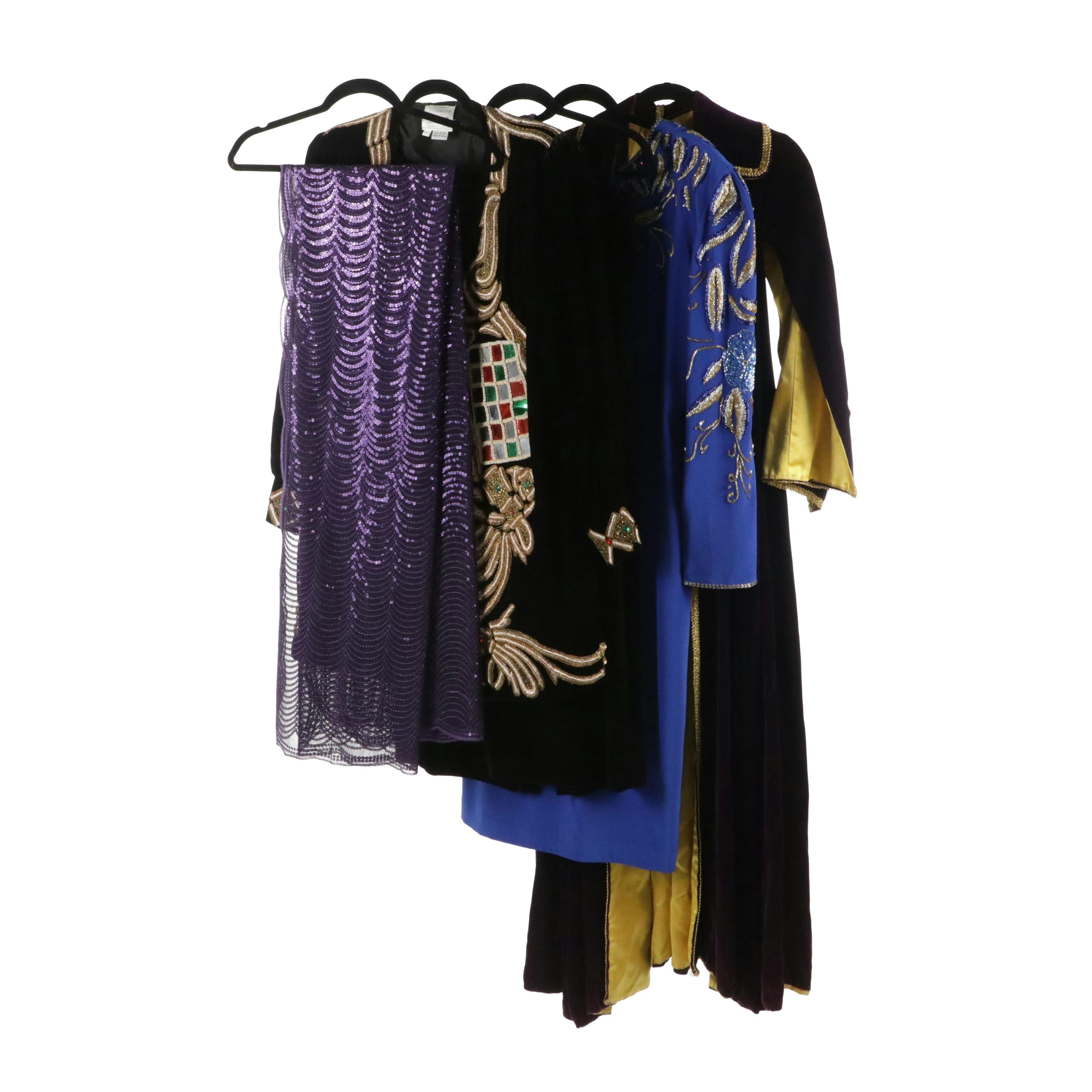 Embellished Velvet Tunic Top, Velvet Cape Coat, Beaded Dress, and More