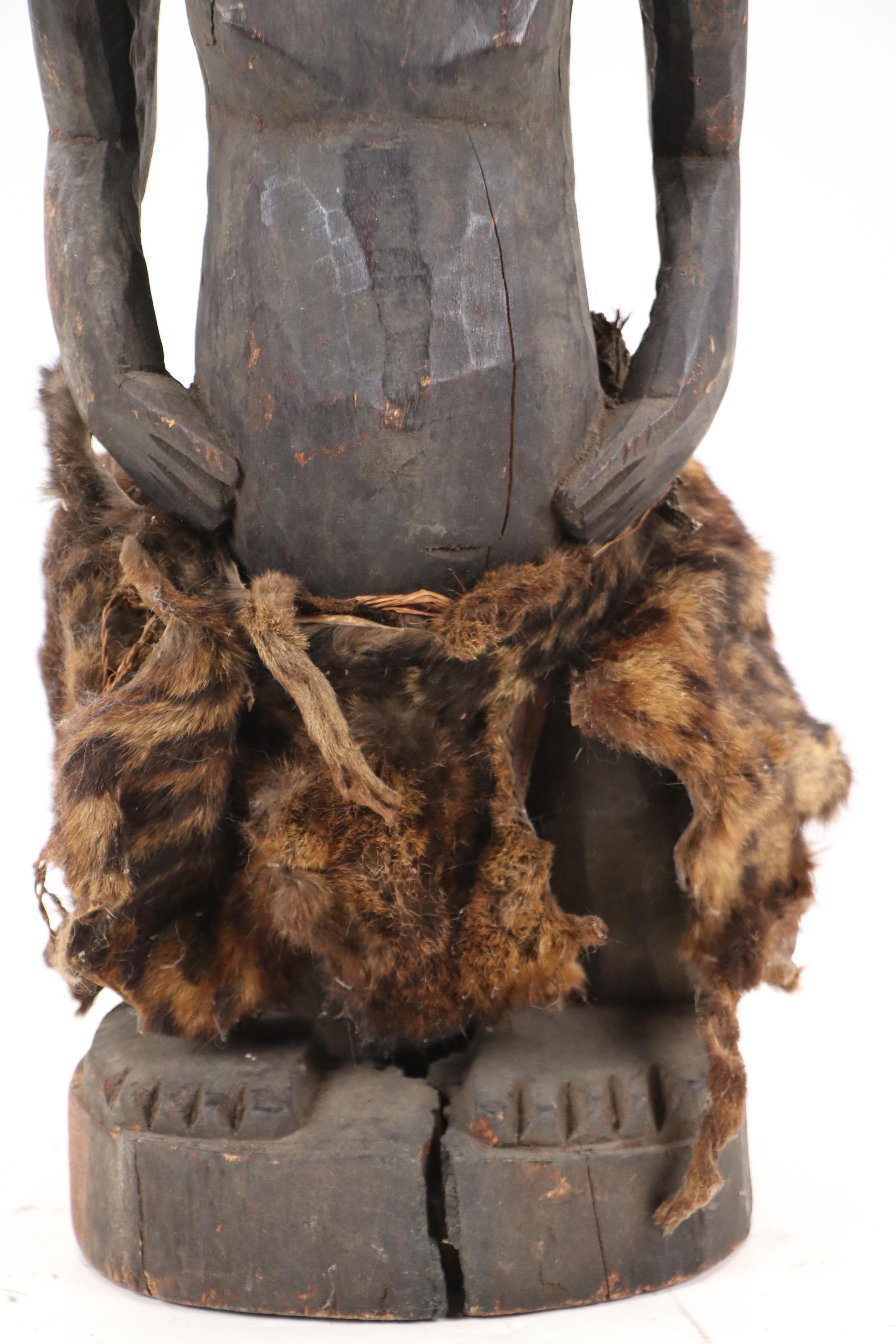 Hemba Singiti Ancestor Figure with Spotted Hyena Pelt & Python Snakeskin Belt