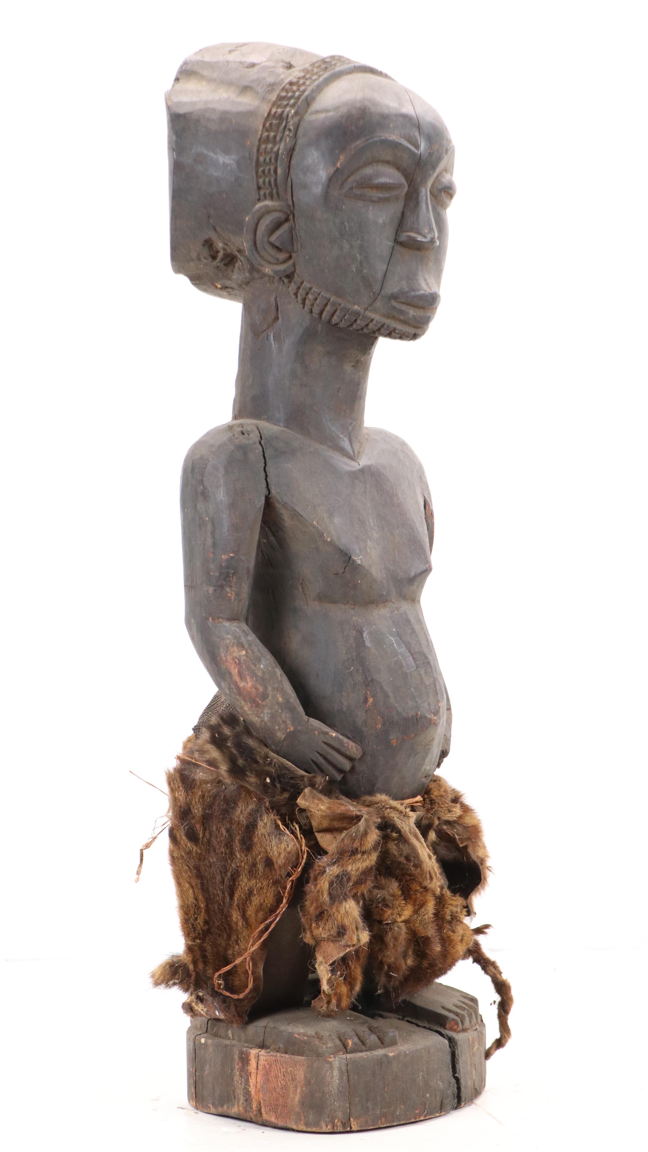 Hemba Singiti Ancestor Figure with Spotted Hyena Pelt & Python Snakeskin Belt