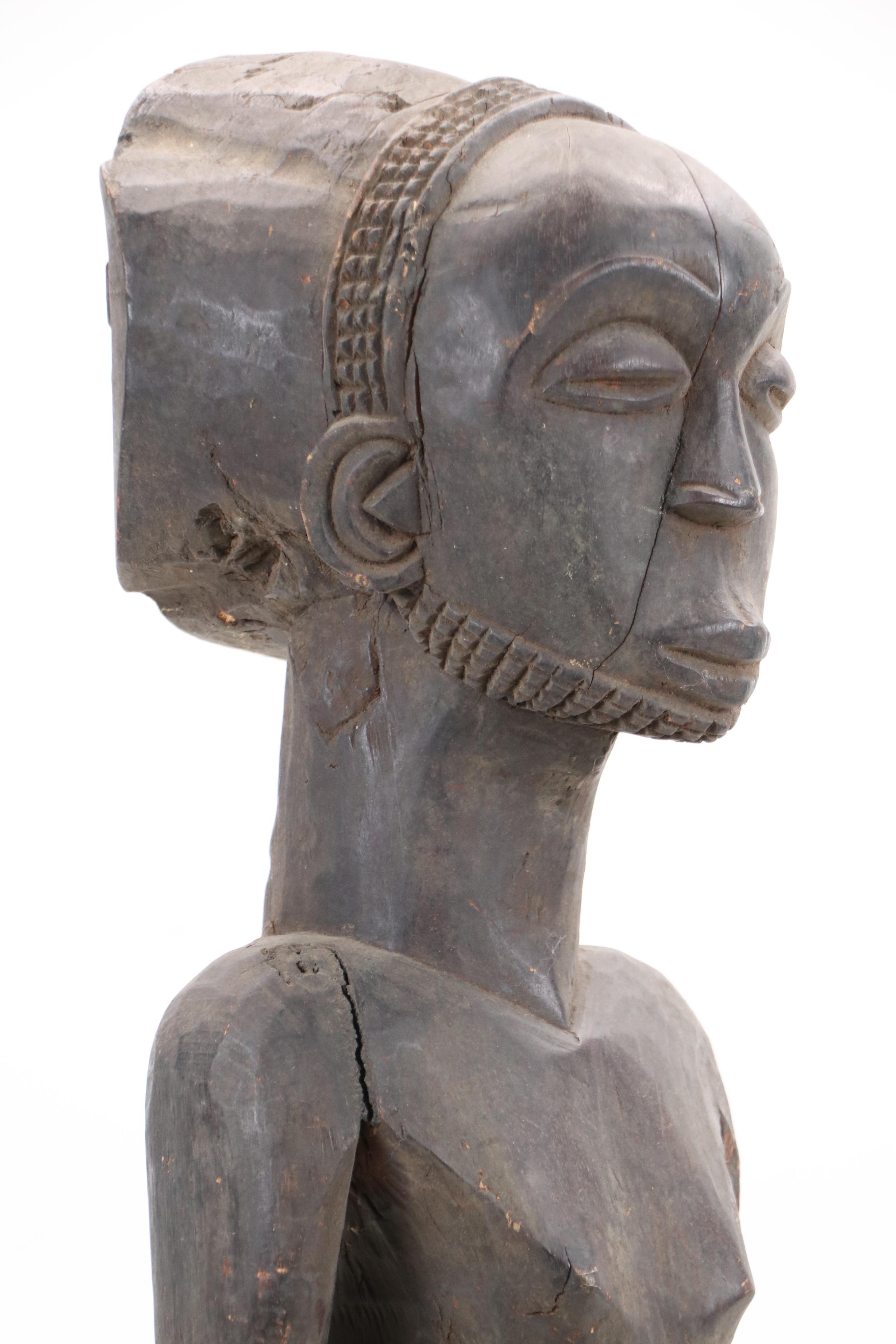 Hemba Singiti Ancestor Figure with Spotted Hyena Pelt & Python Snakeskin Belt