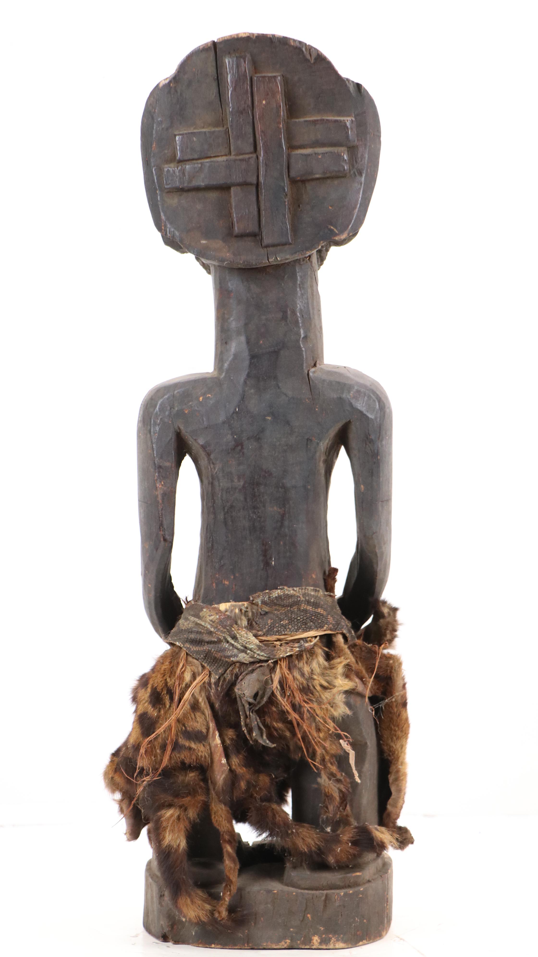 Hemba Singiti Ancestor Figure with Spotted Hyena Pelt & Python Snakeskin Belt