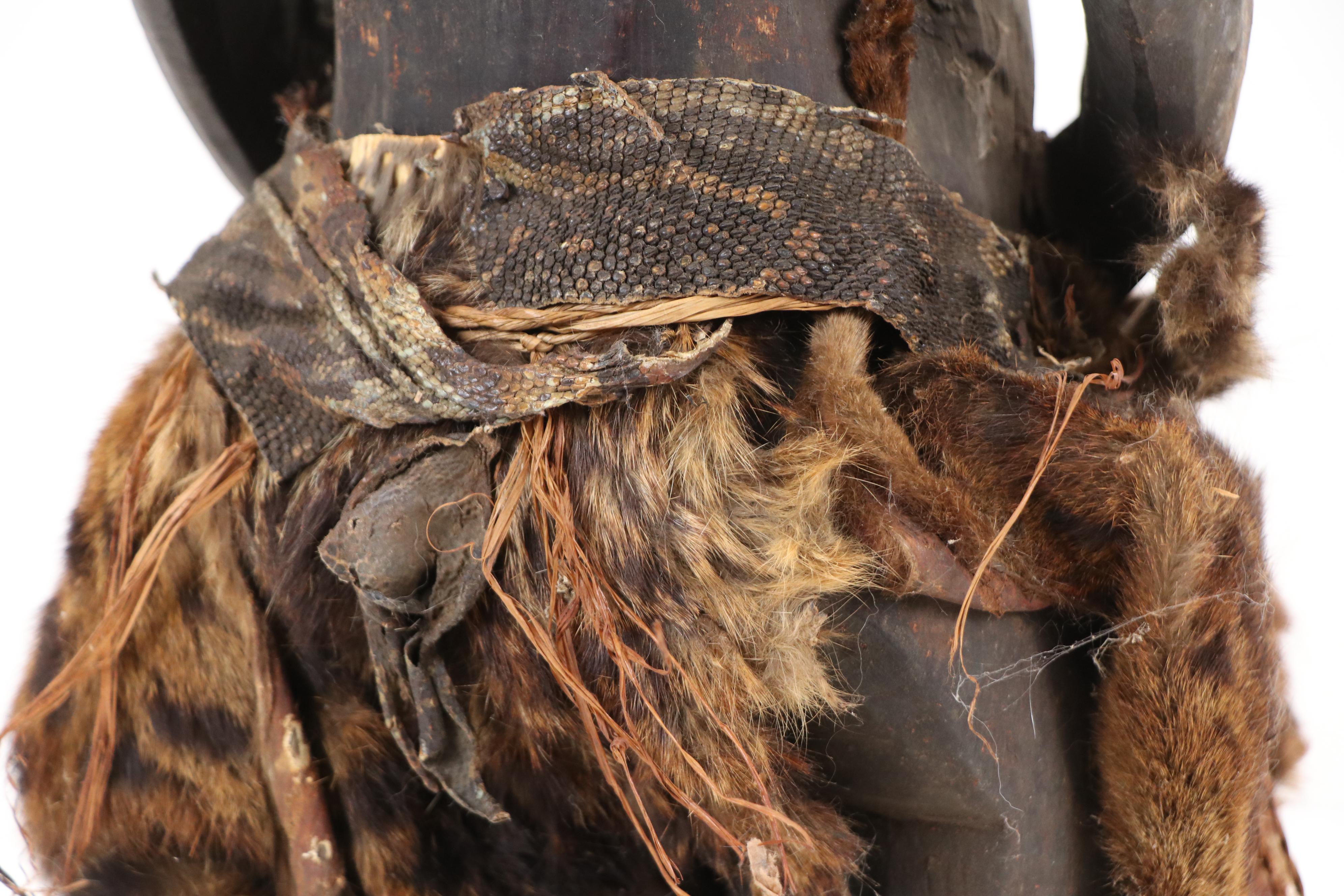 Hemba Singiti Ancestor Figure with Spotted Hyena Pelt & Python Snakeskin Belt
