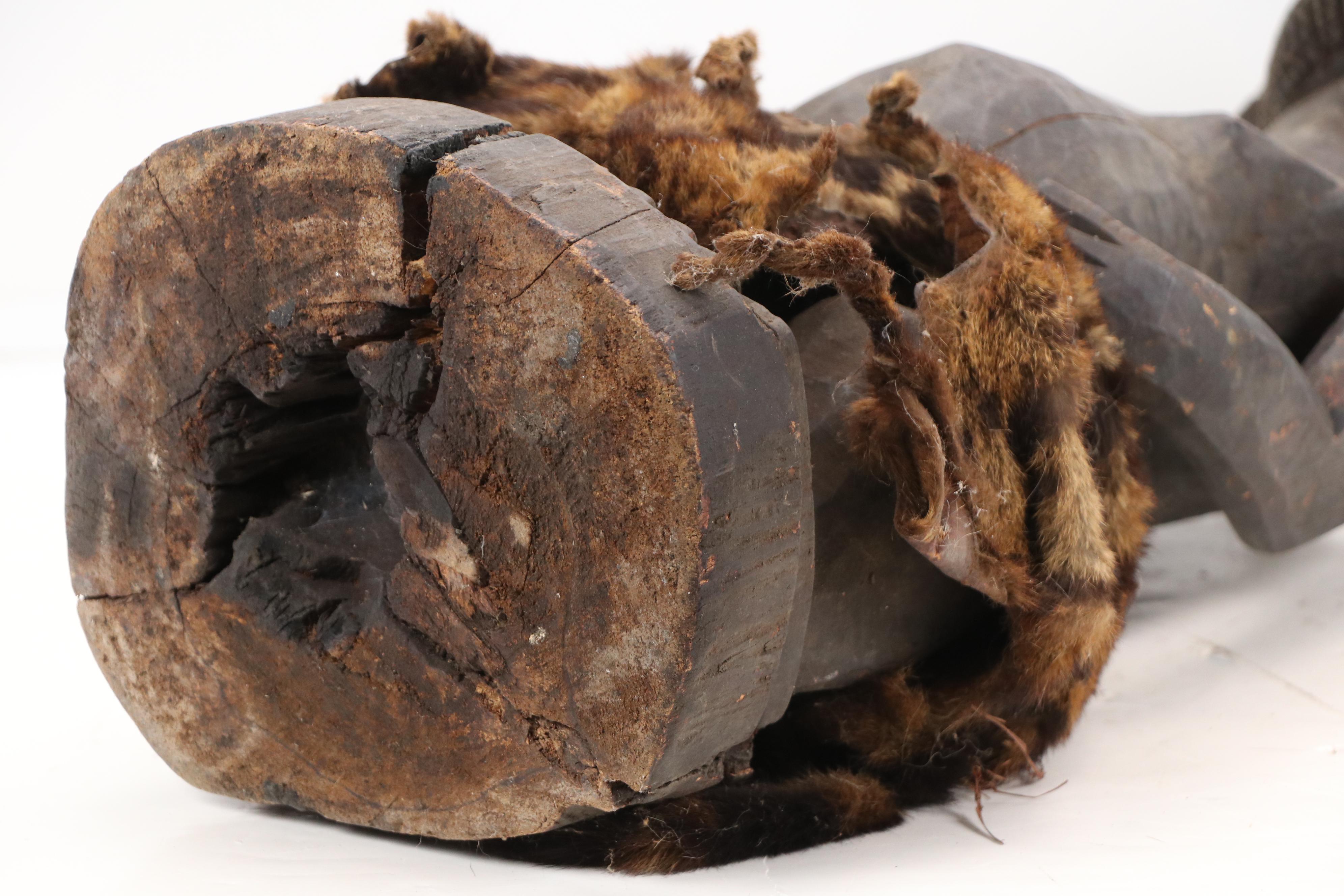 Hemba Singiti Ancestor Figure with Spotted Hyena Pelt & Python Snakeskin Belt