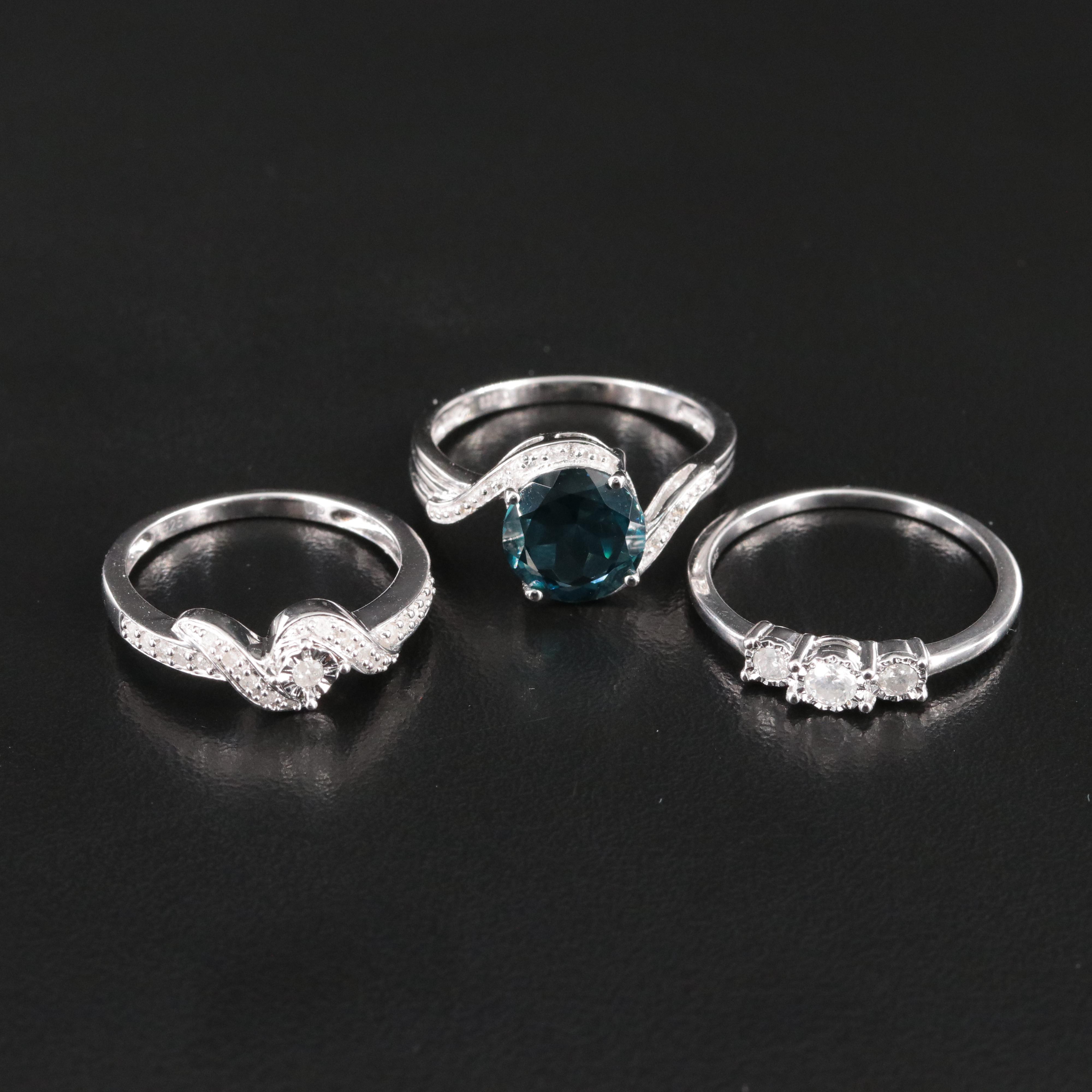 Sterling London Blue Topaz and Diamond Rings