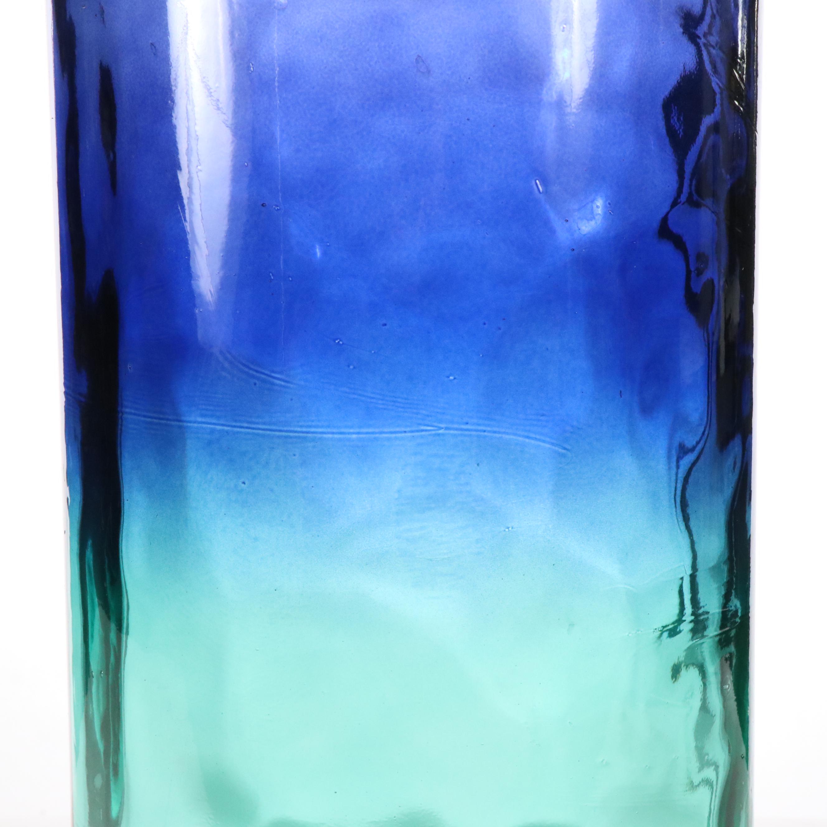 Blue Ombré Glass Floor Vase