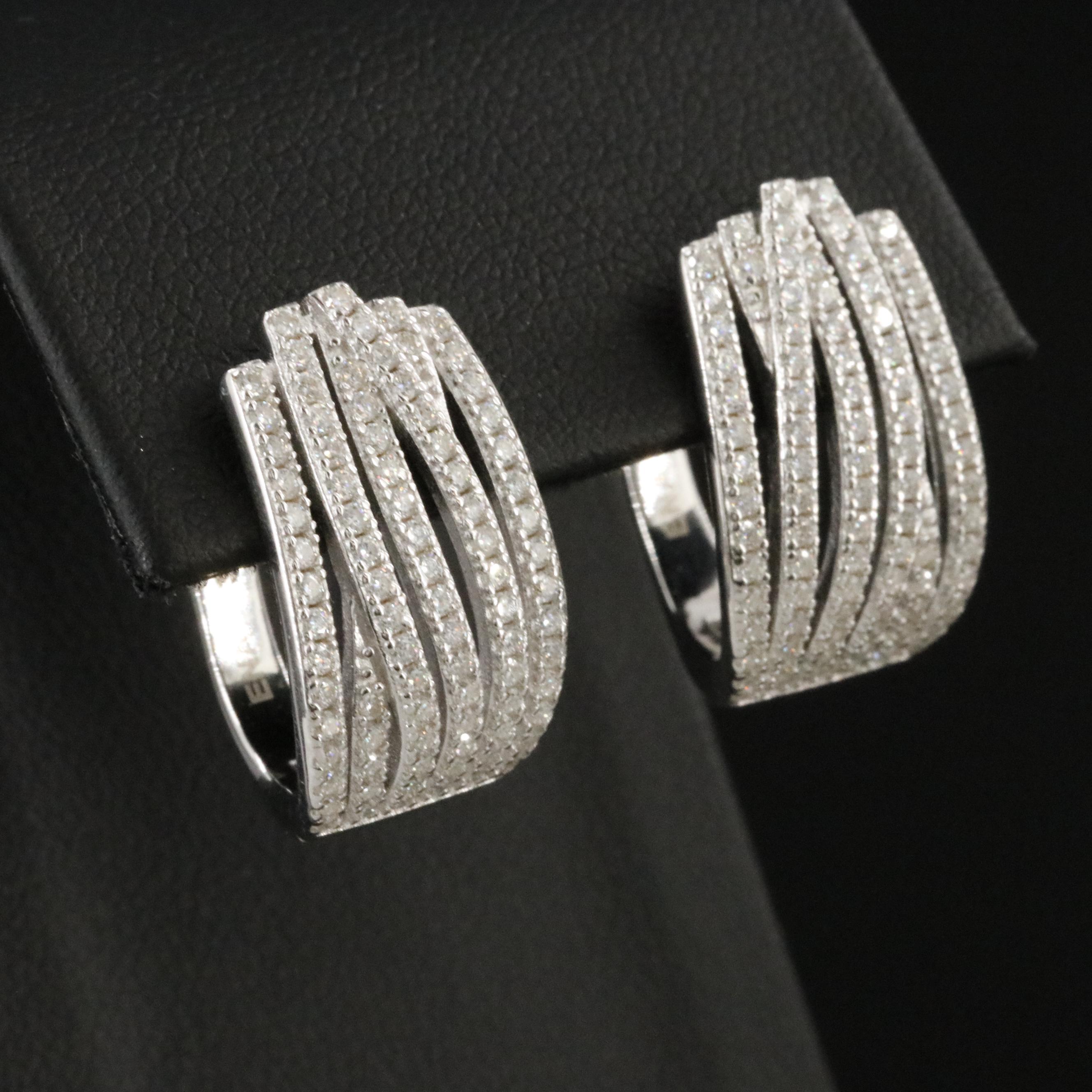 Sterling Moissanite Crossover Hoop Earrings
