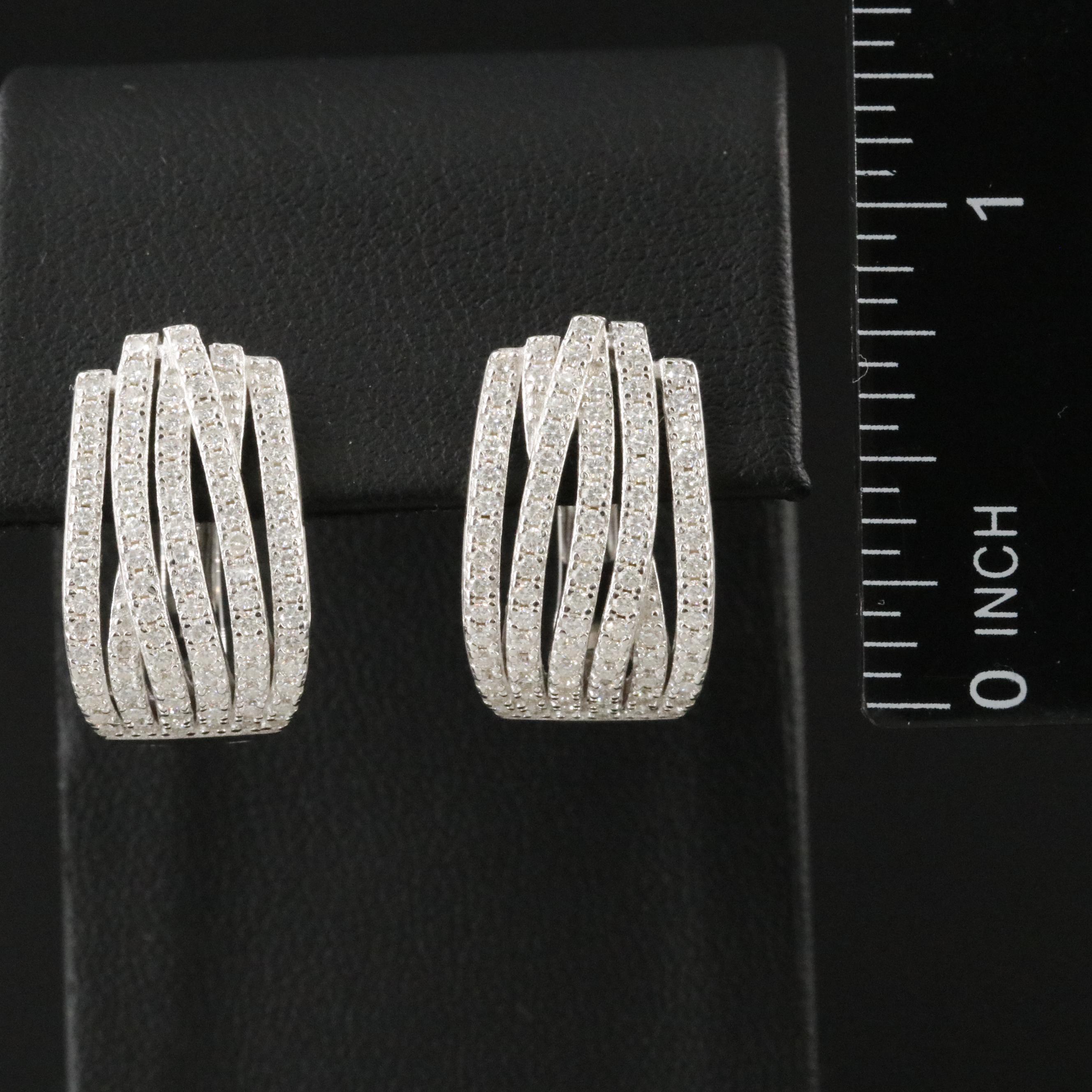 Sterling Moissanite Crossover Hoop Earrings