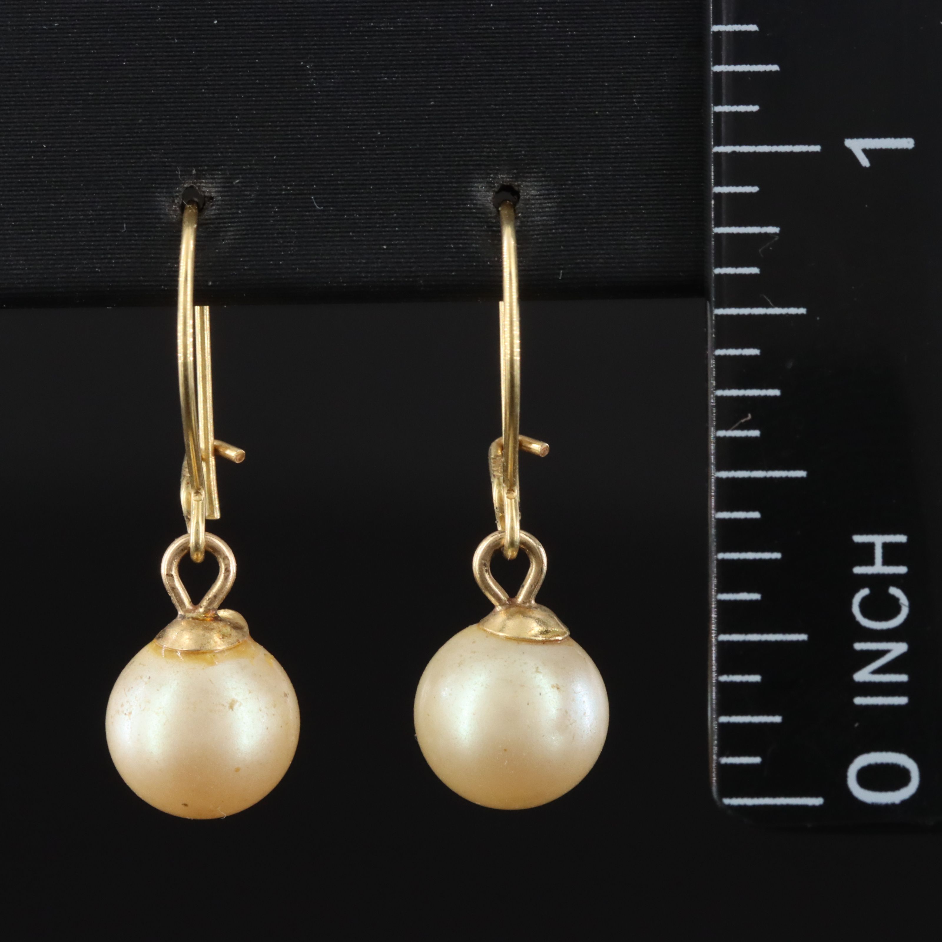 14K Ball and Faux Pearl Earrings