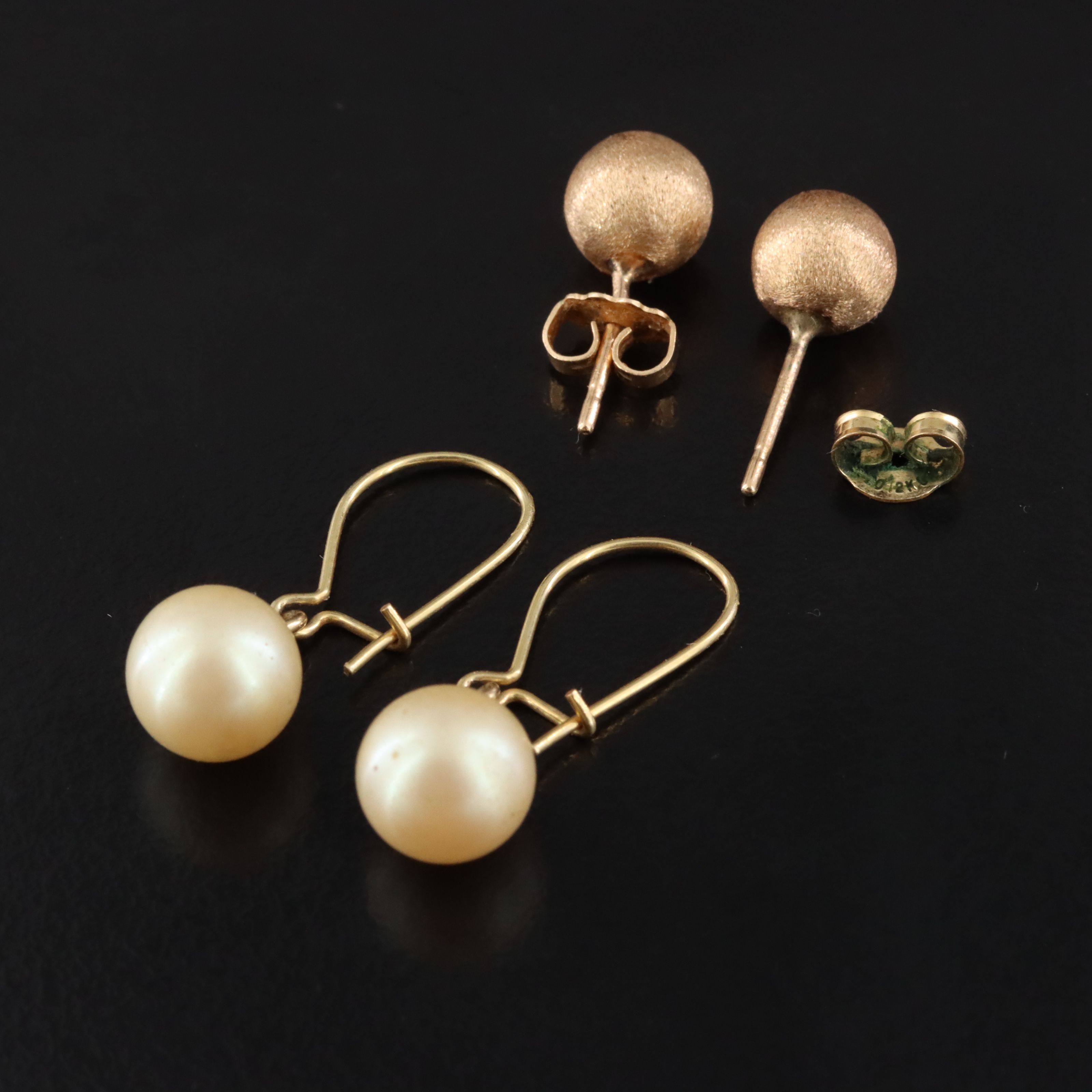 14K Ball and Faux Pearl Earrings