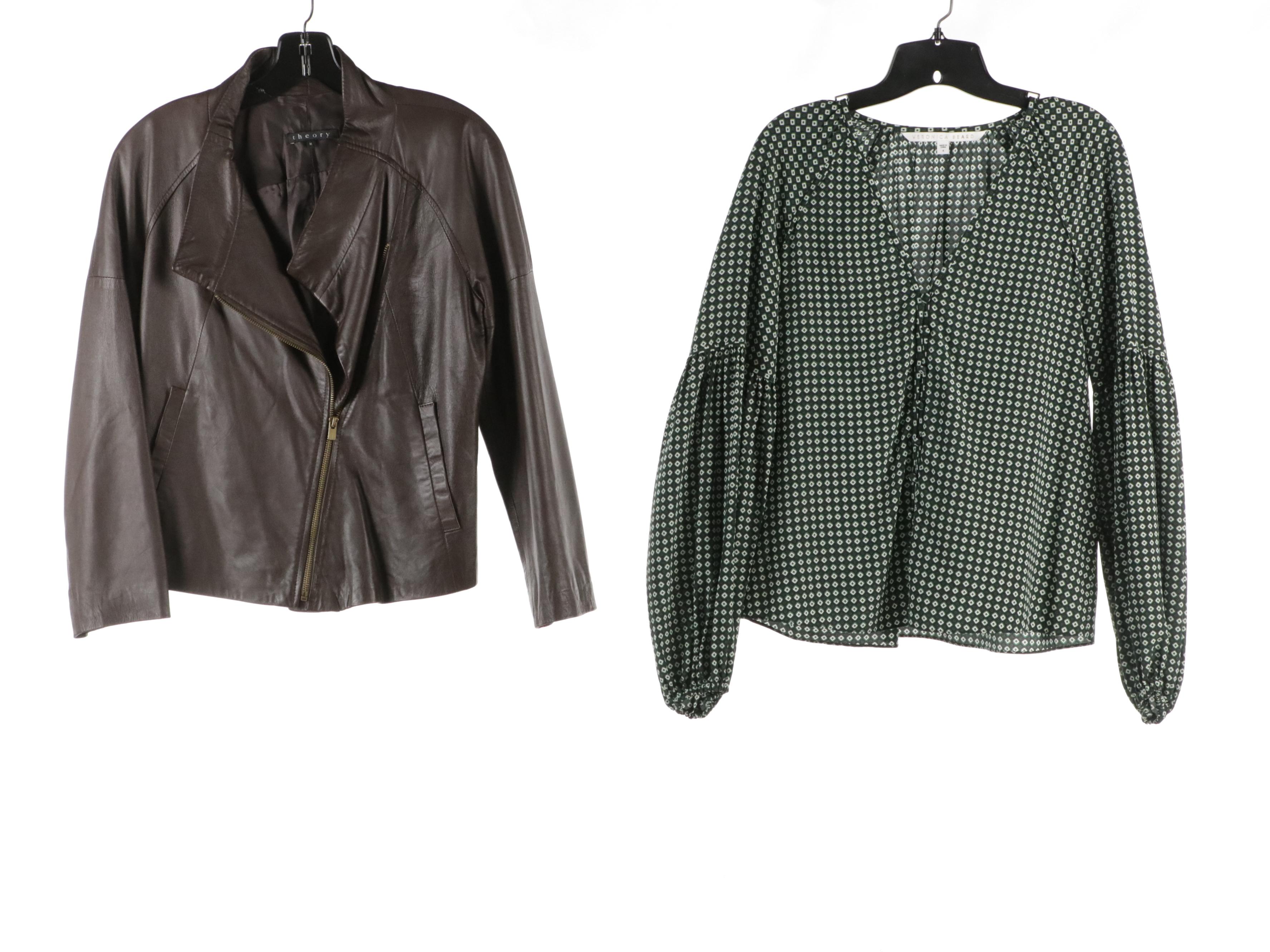 Veronica Beard and Theory Blazer, Silk Dress, Blouse, and Leather Jacket
