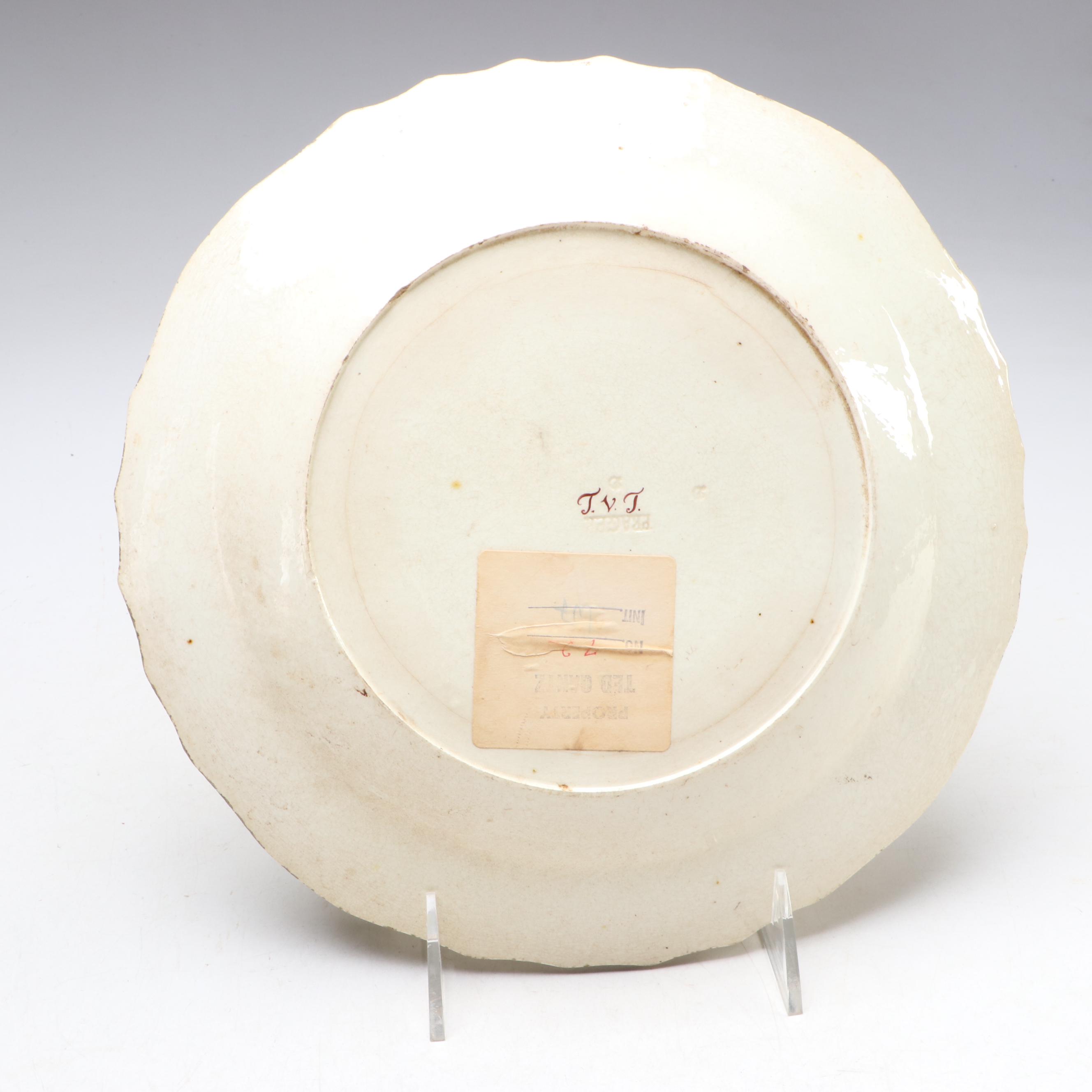 European Faïence Hand-Painted Soup Plates with Molded Basketweave Border