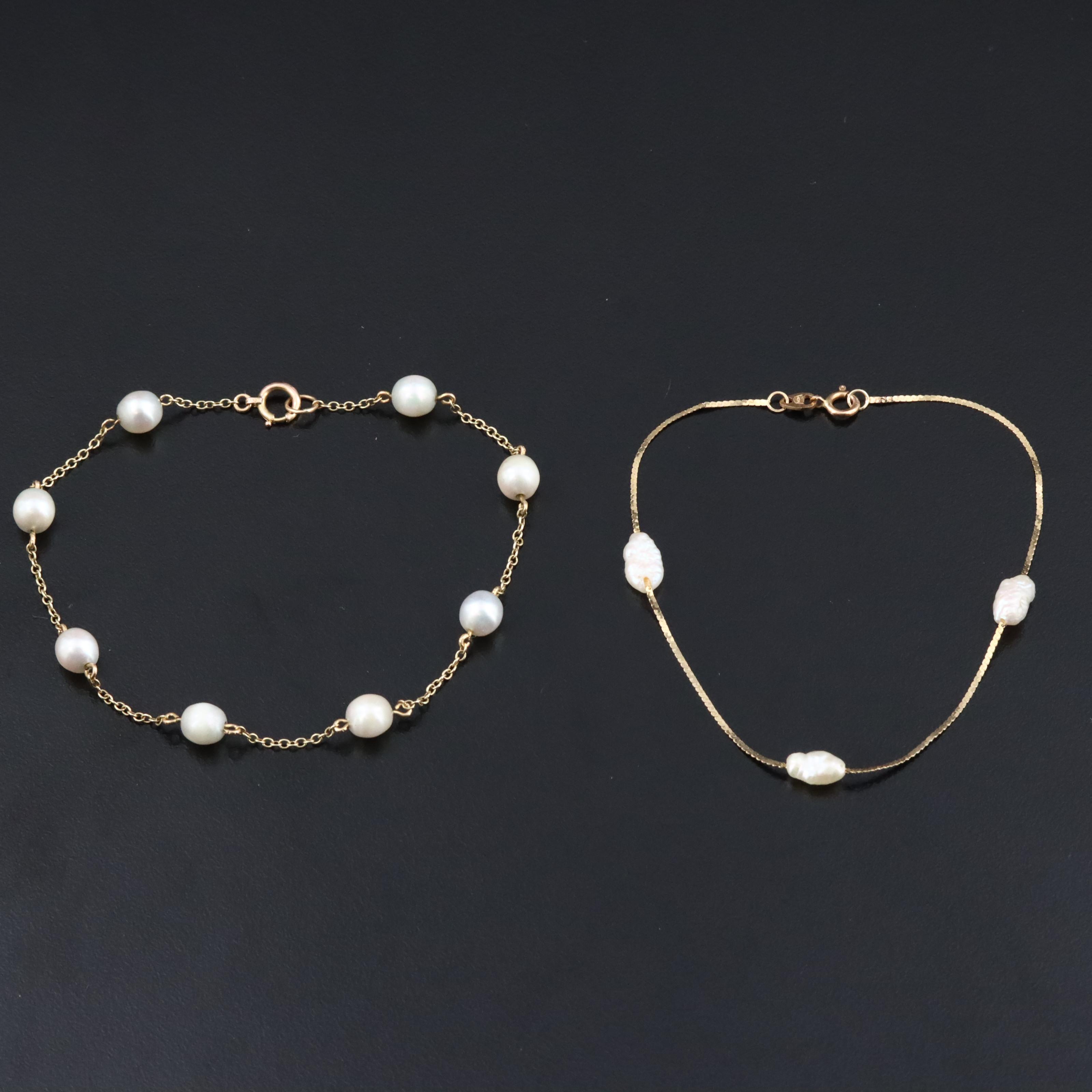 14K Pearl Station Bracelets