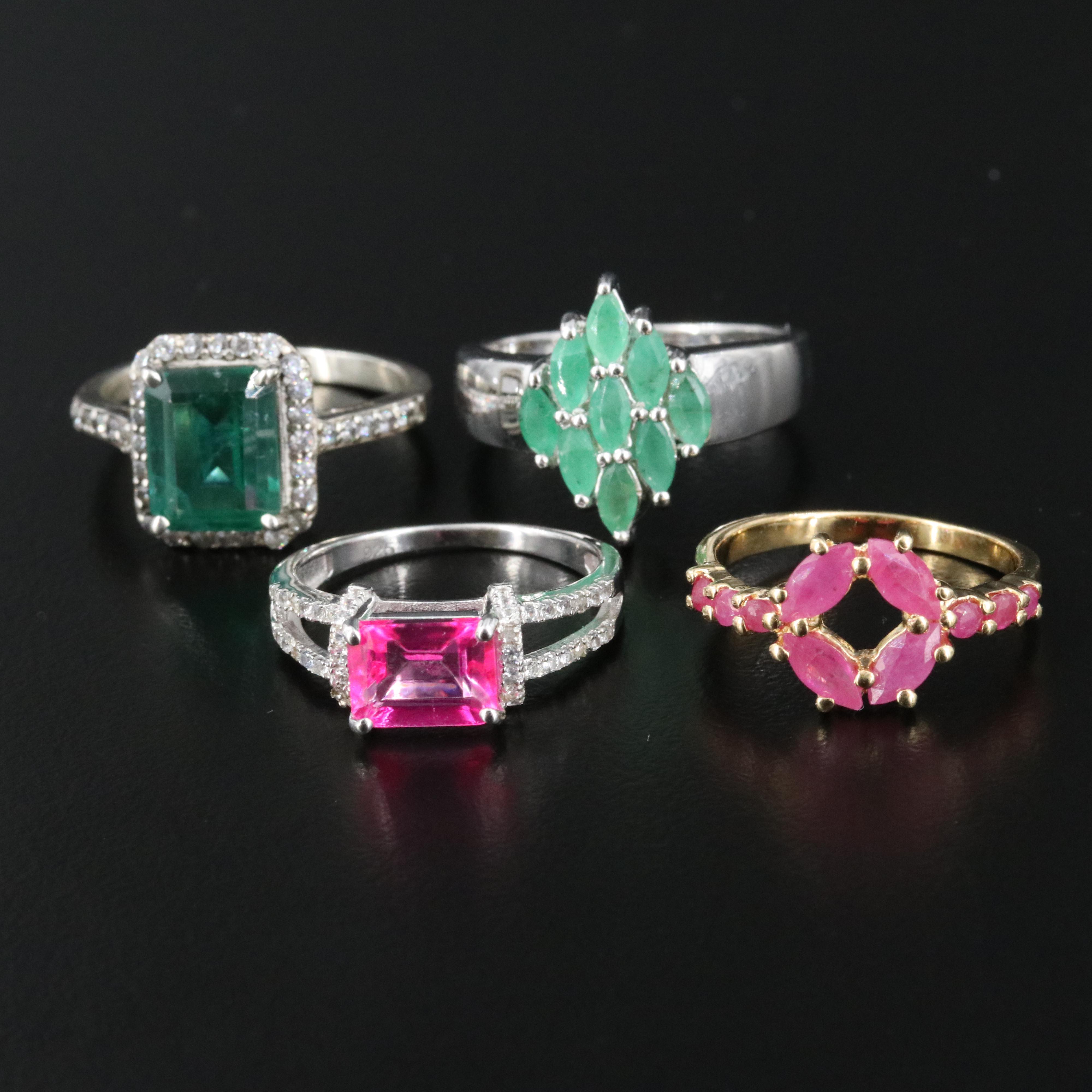 Sterling Rings Featuring Ruby, Emerald, and CZ