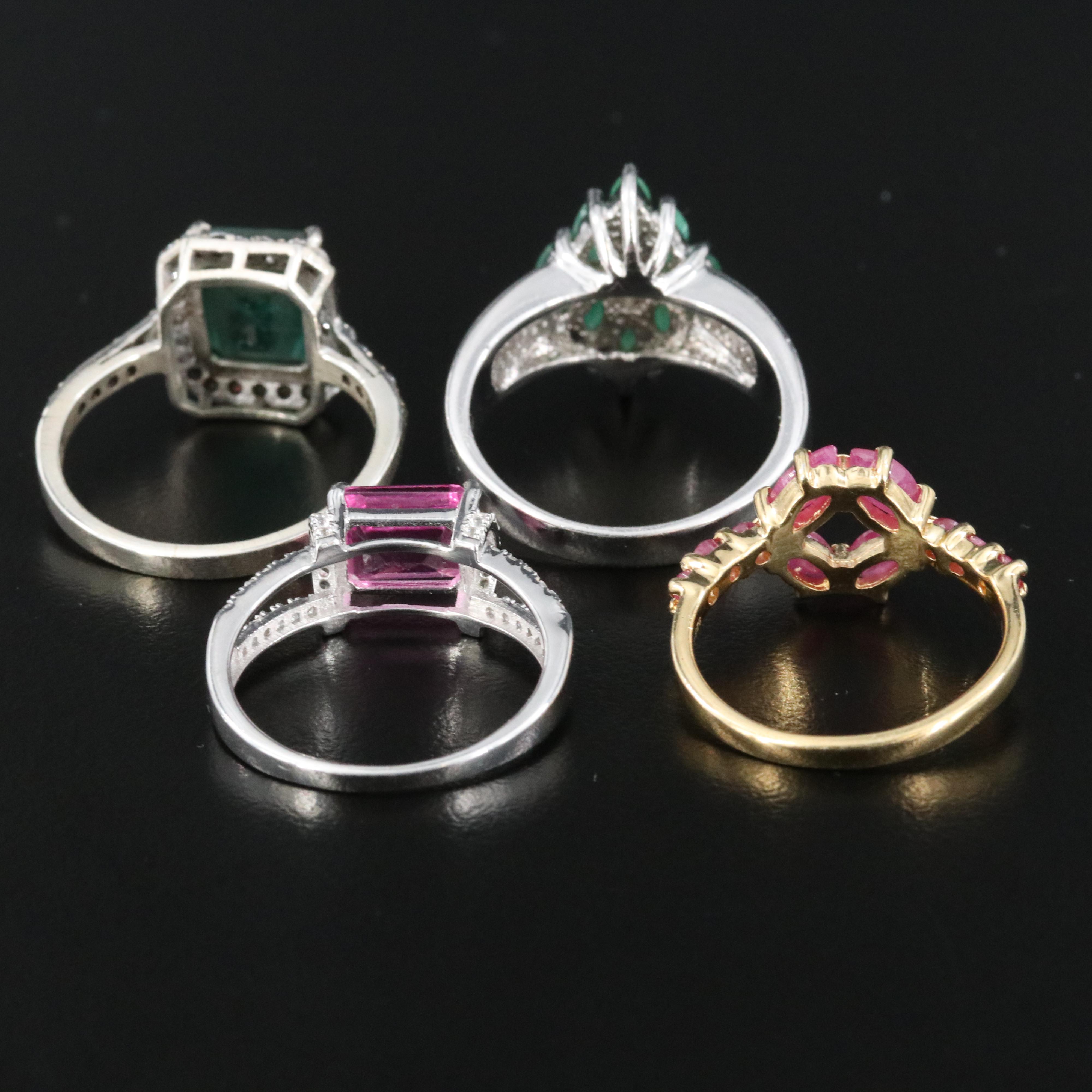 Sterling Rings Featuring Ruby, Emerald, and CZ