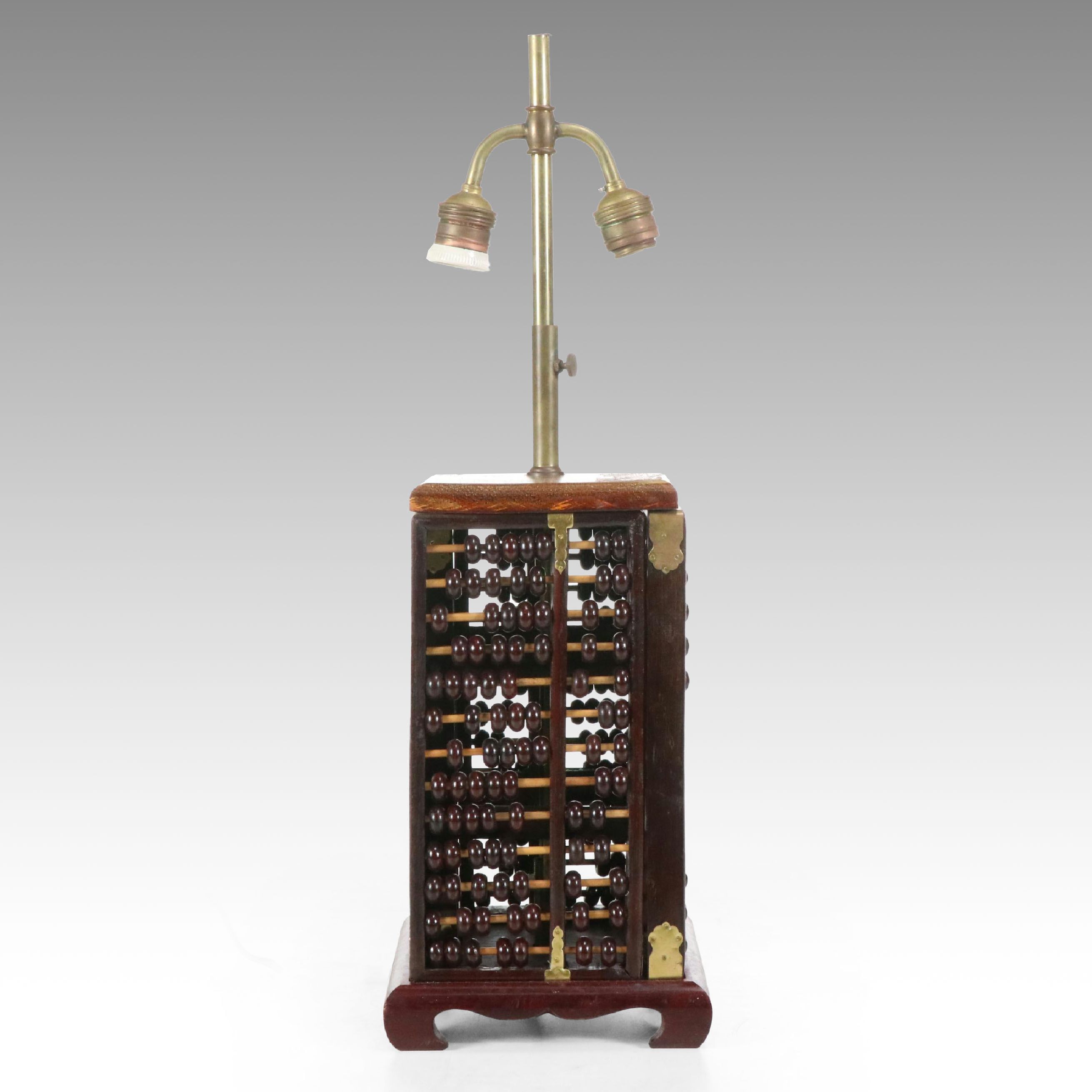 Chinese Palm Wood and Cherry Finish Wooden Abacus Table Lamp