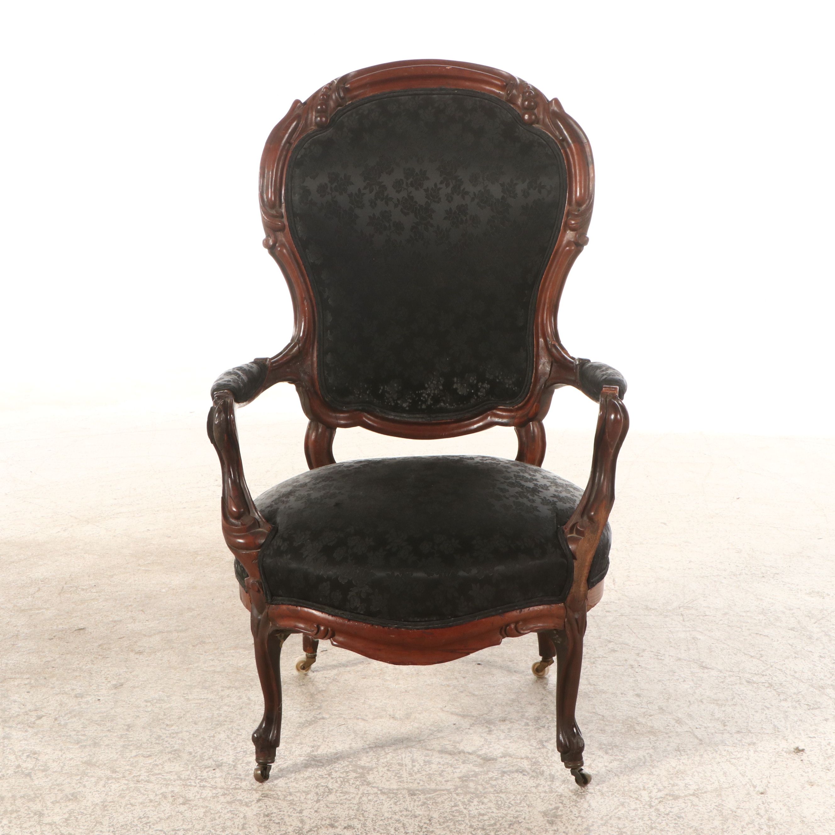 Victorian Carved Mahogany Armchair, Late 19th to Early 20th Century