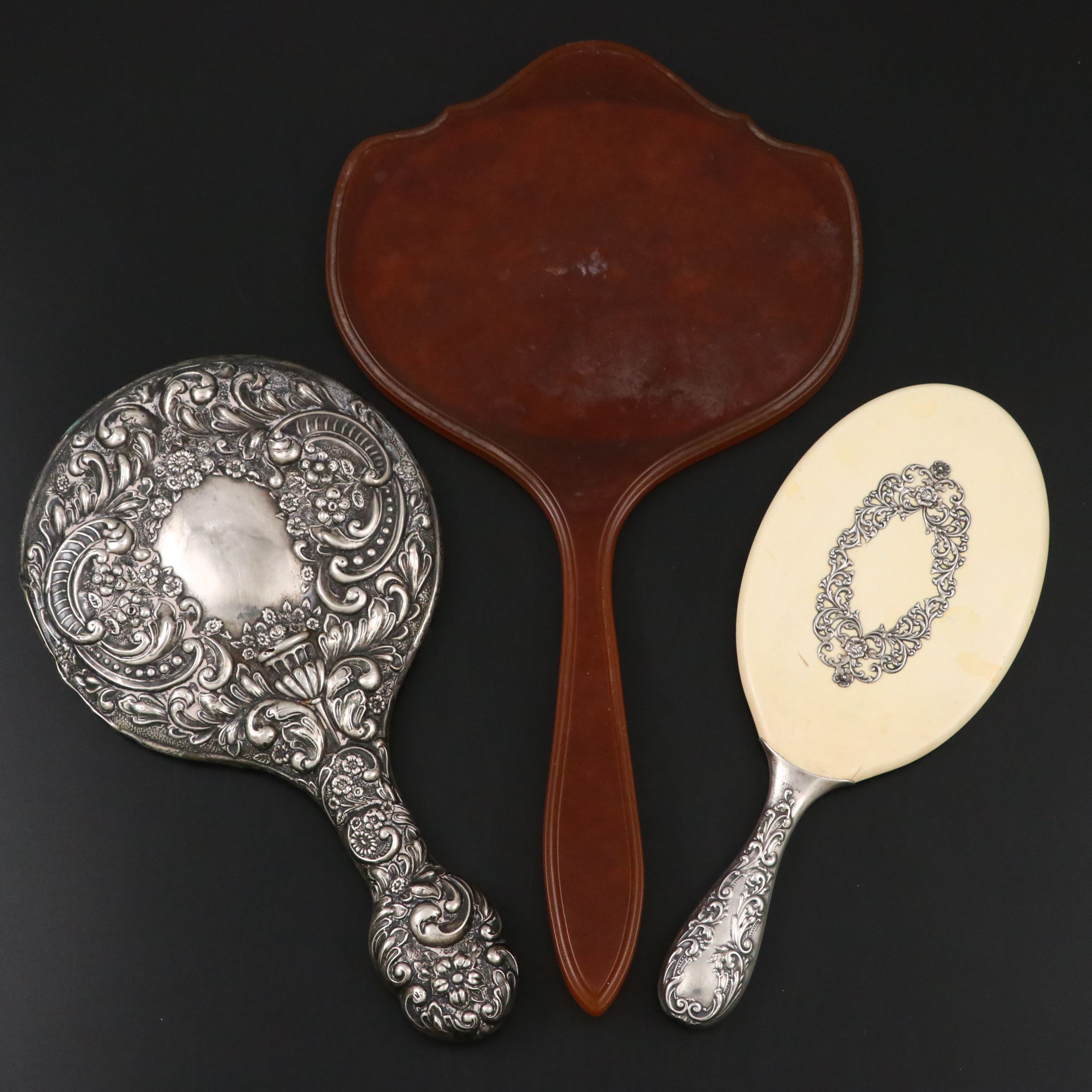 La Coquette Celluloid Mirror with Sterling Silver Hand Mirrors