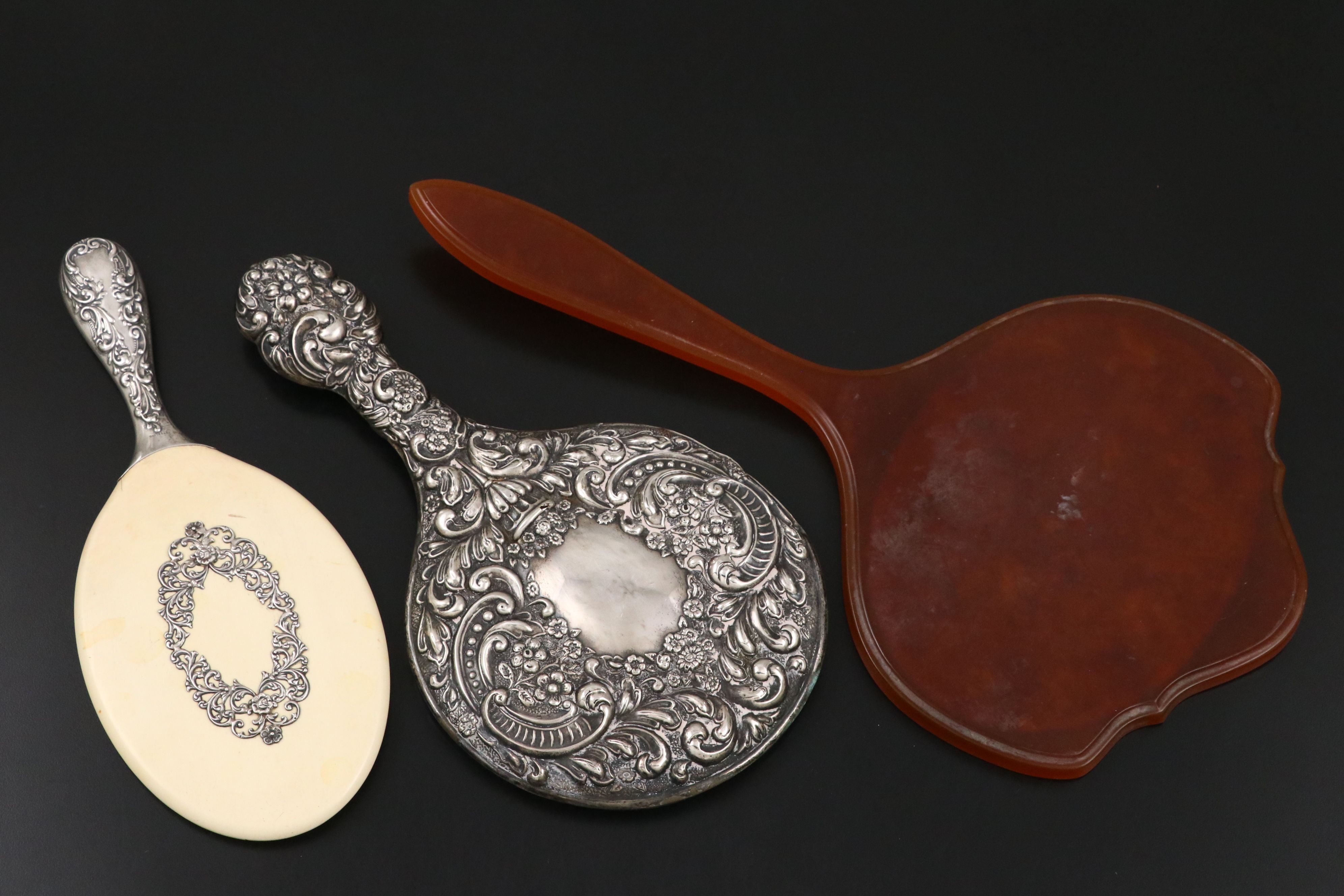 La Coquette Celluloid Mirror with Sterling Silver Hand Mirrors