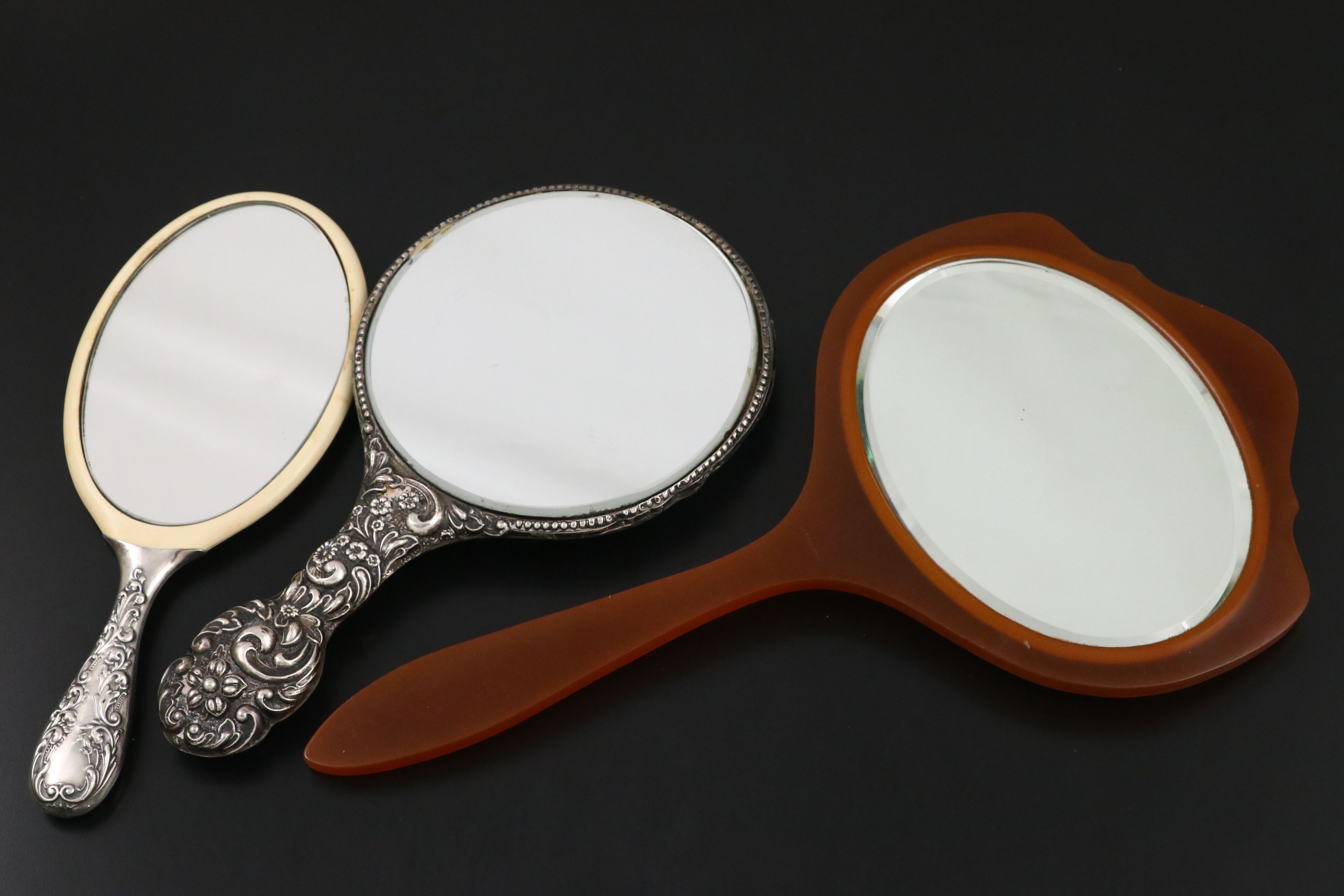 La Coquette Celluloid Mirror with Sterling Silver Hand Mirrors